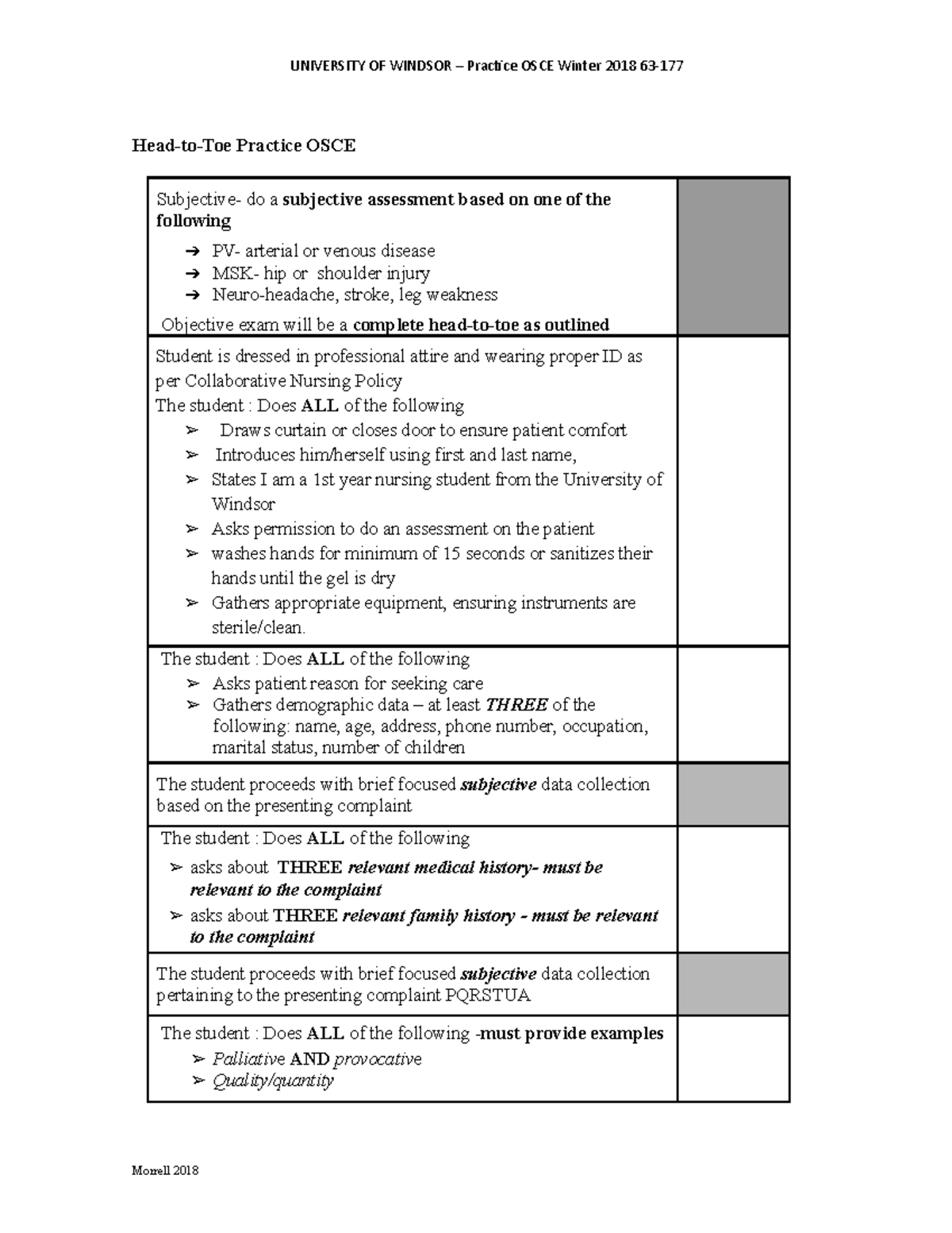 Practice OSCE Head to Toe Assessment 2018 HeadtoToe Practice OSCE Subjective do a