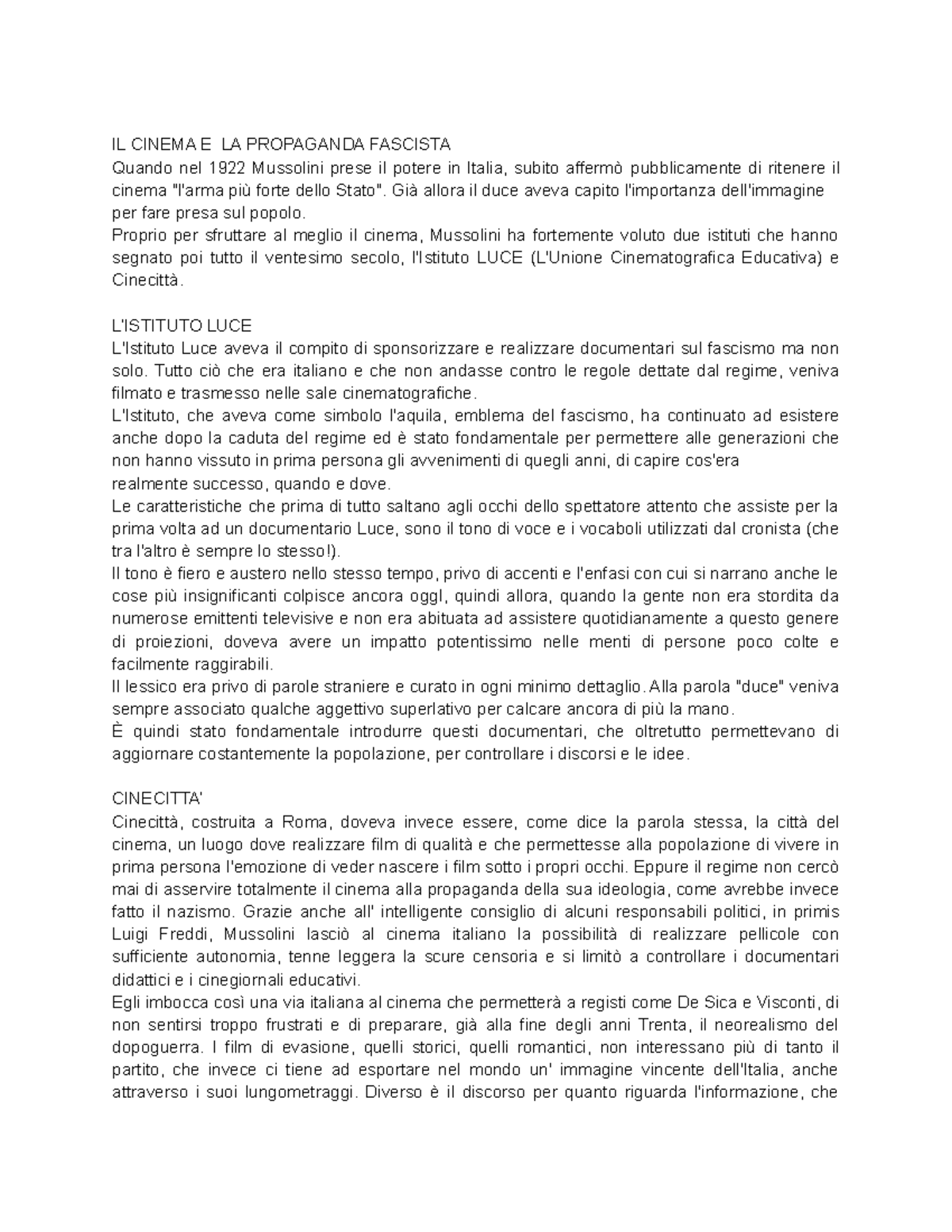 IL Cinema E LA Propaganda Fascista IL CINEMA E LA PROPAGANDA FASCISTA