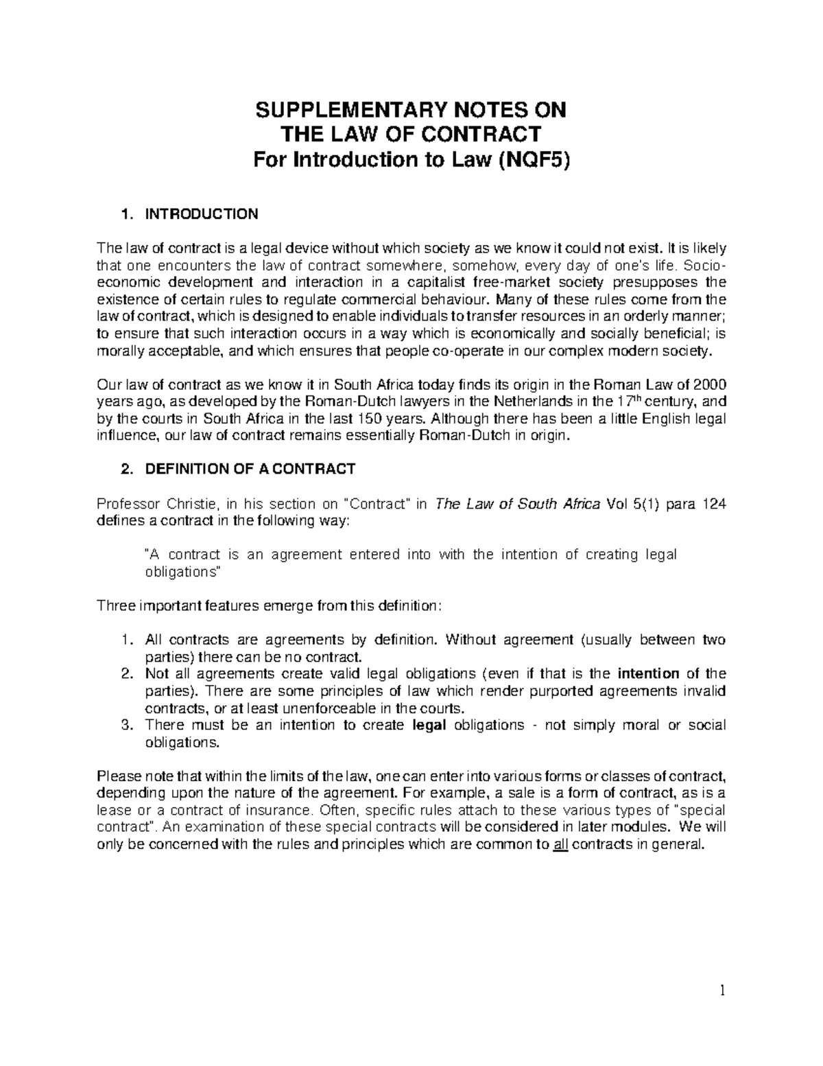 Contract Notes for company law students - SUPPLEMENTARY NOTES ON THE ...