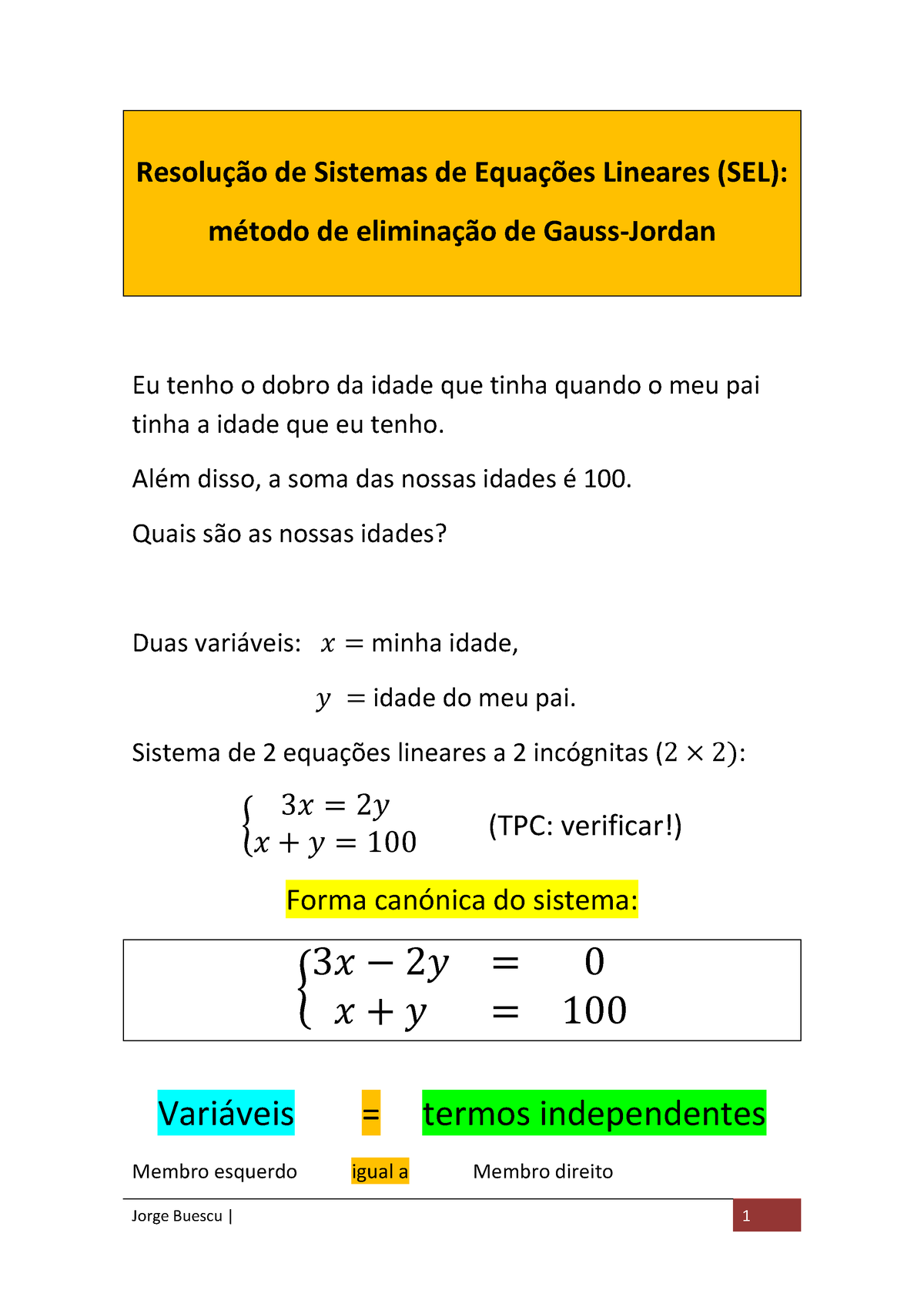 Aula 1 - Intro A Sistemas De EL - Resolução De Sistemas De Equações ...