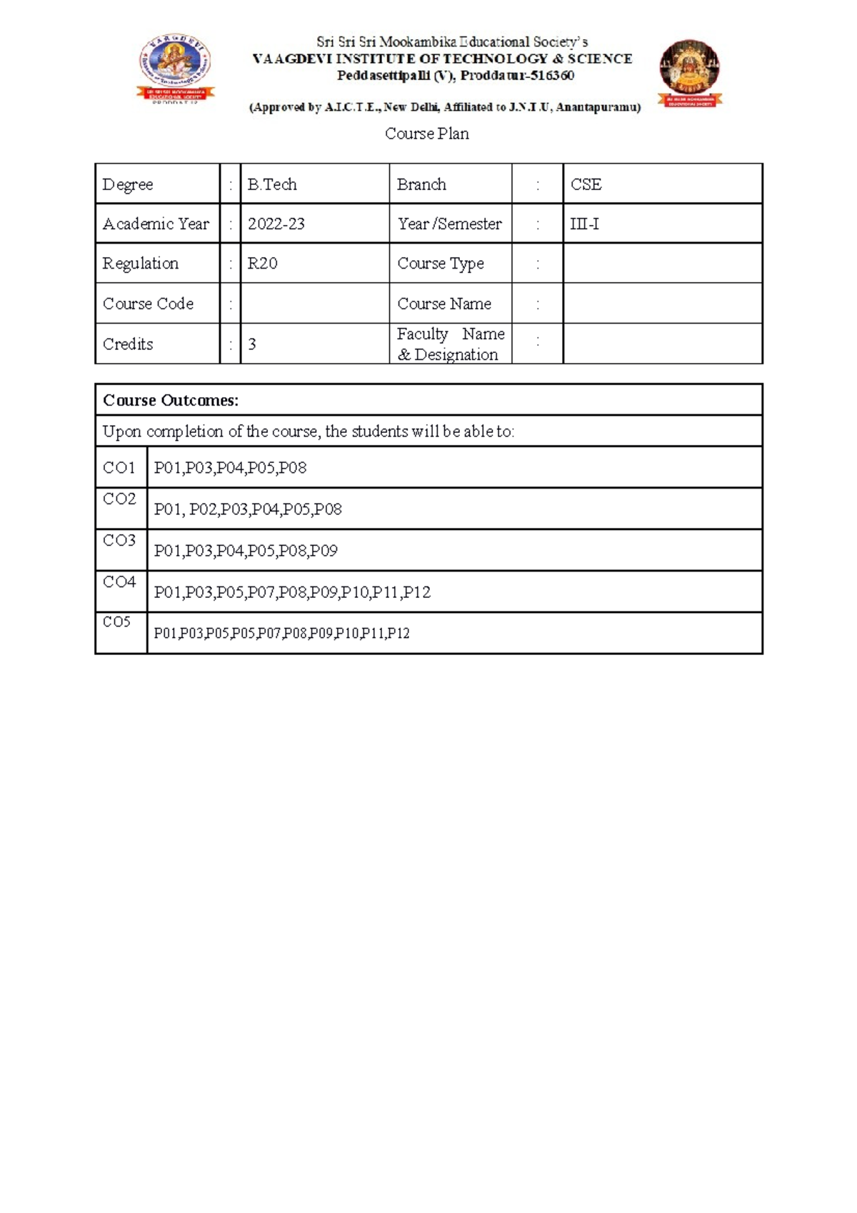 CN lesson plan - Course Plan Degree : B Branch : CSE Academic Year ...