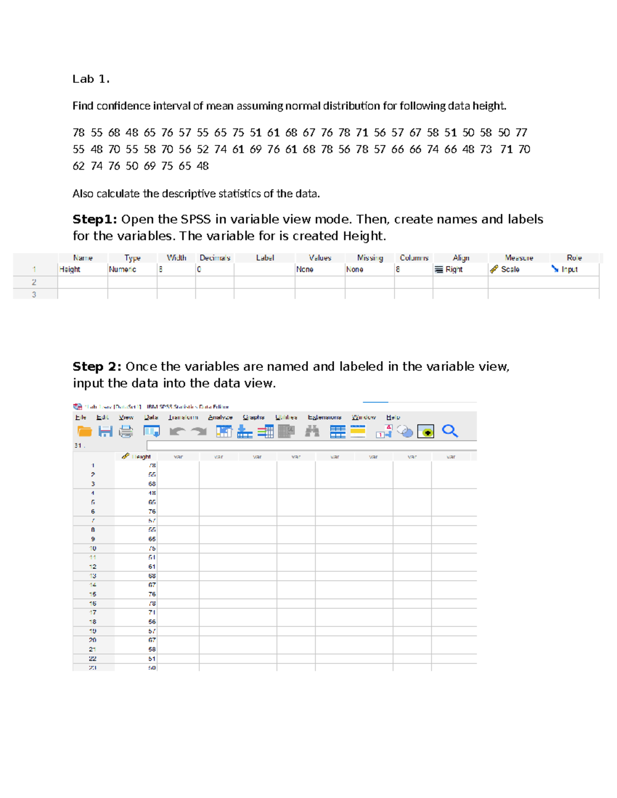 Lab 1 - Lab report of stats BCA III. - Lab 1. Find confidence interval ...
