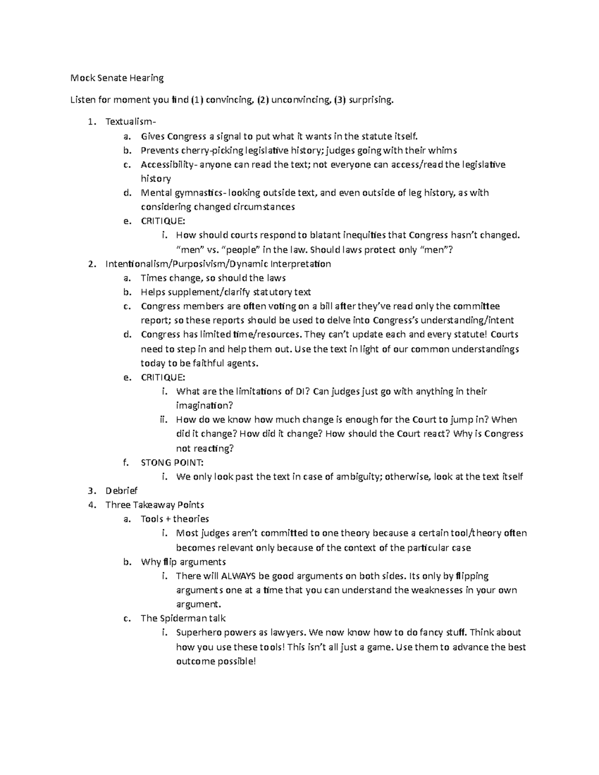 3.26 Class Notes - Mock Senate Hearing Listen for moment you find (1 ...