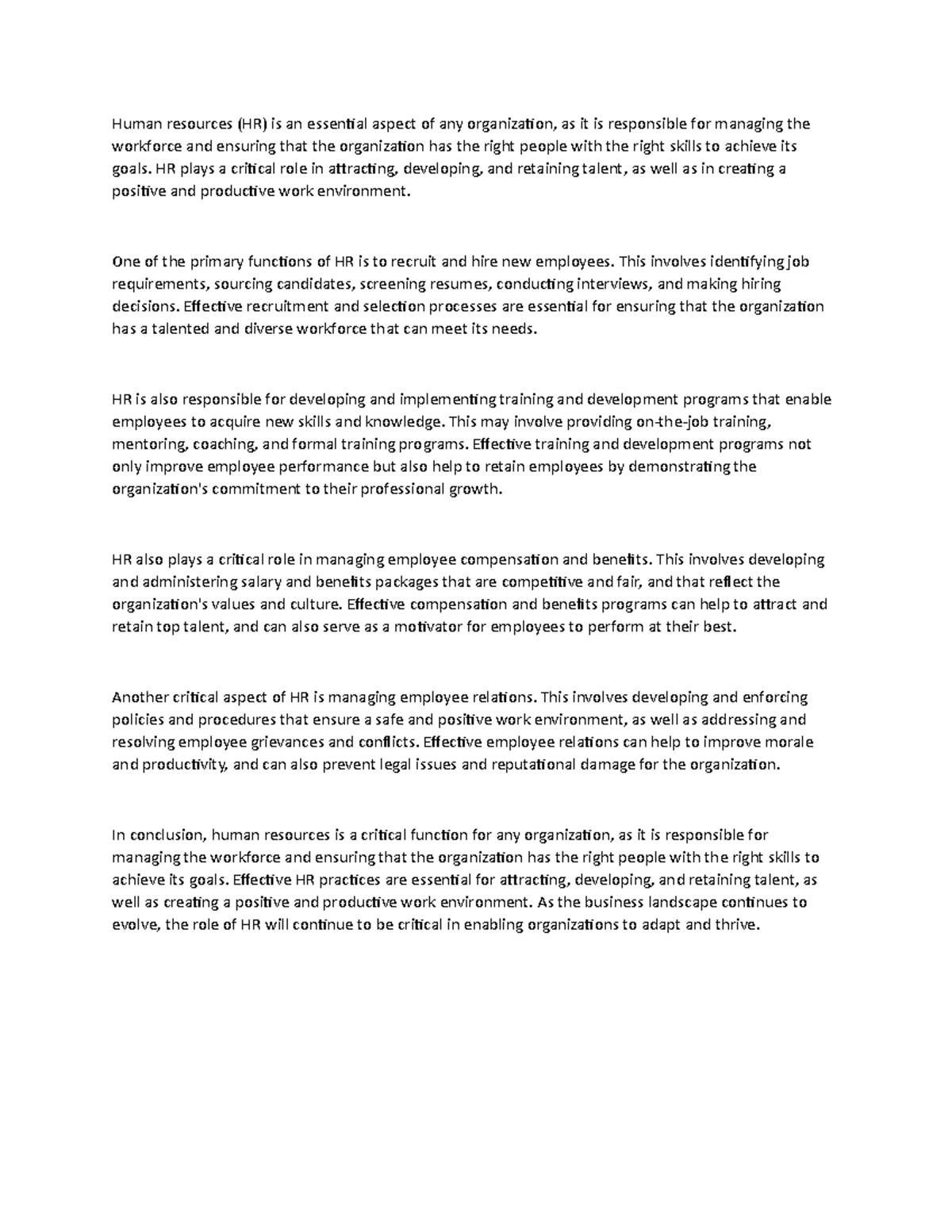 Human resources - notes - Human resources (HR) is an essential aspect ...