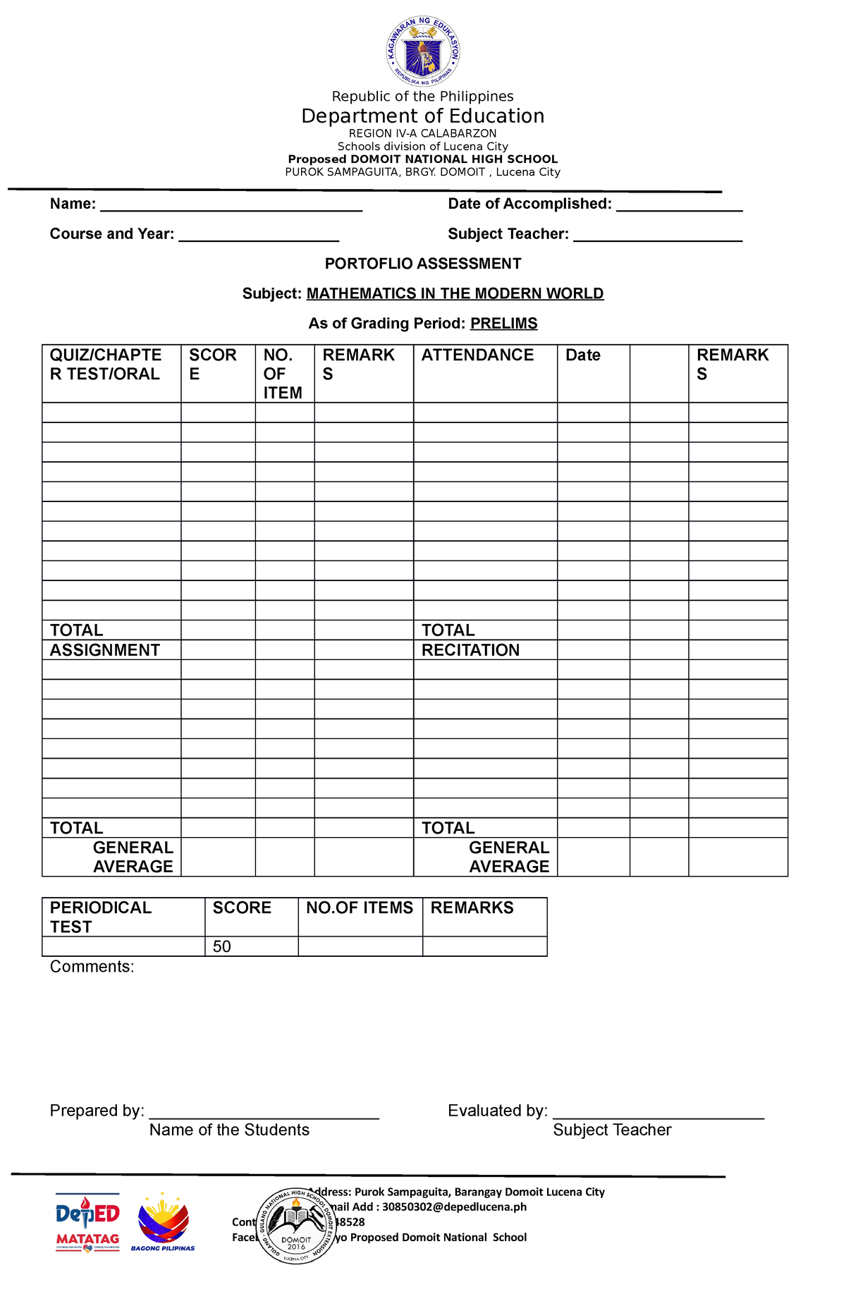 Portfolio- Assessment - Republic of the Philippines Department of ...