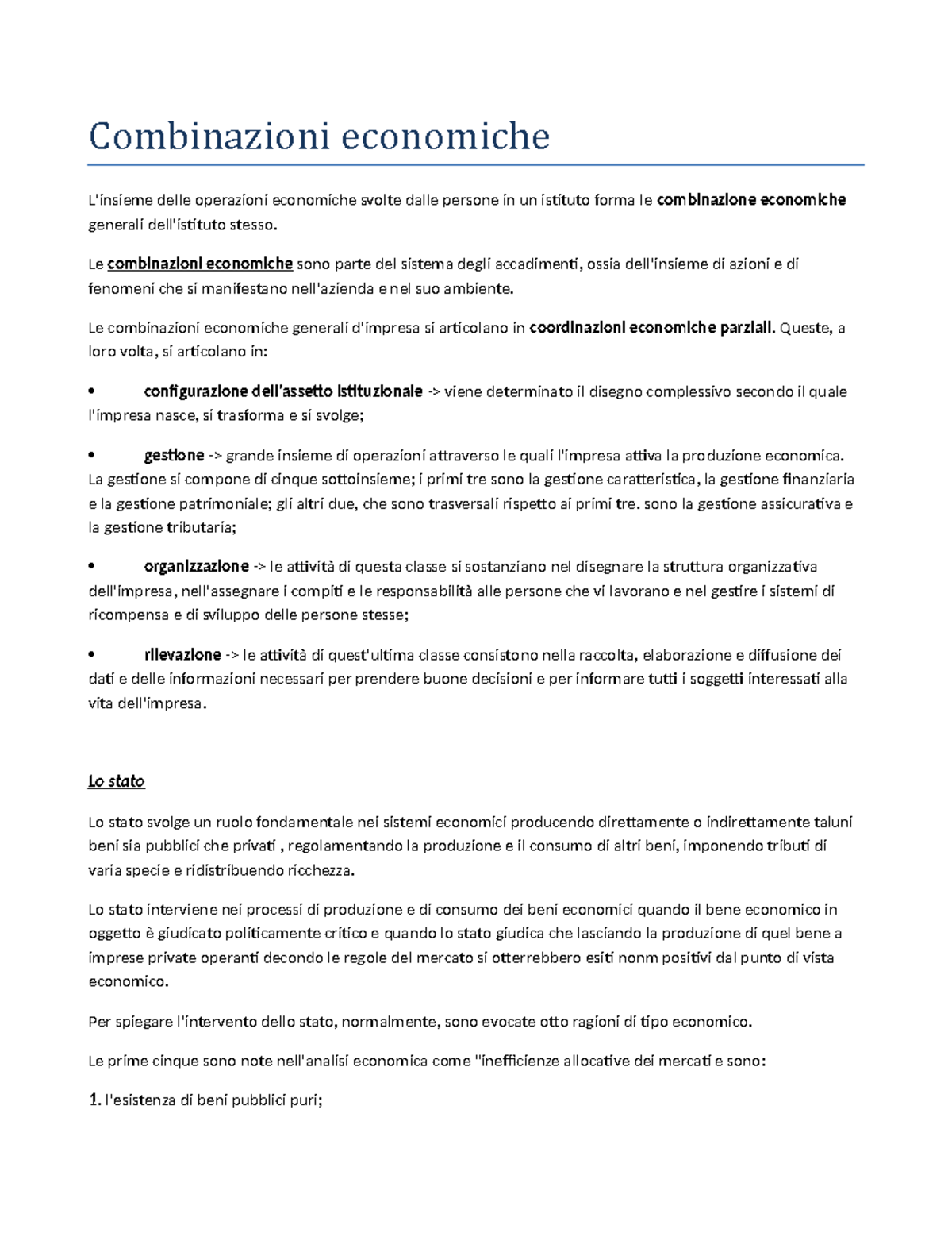 Combinazioni E Coordinazioni Economiche Parziali