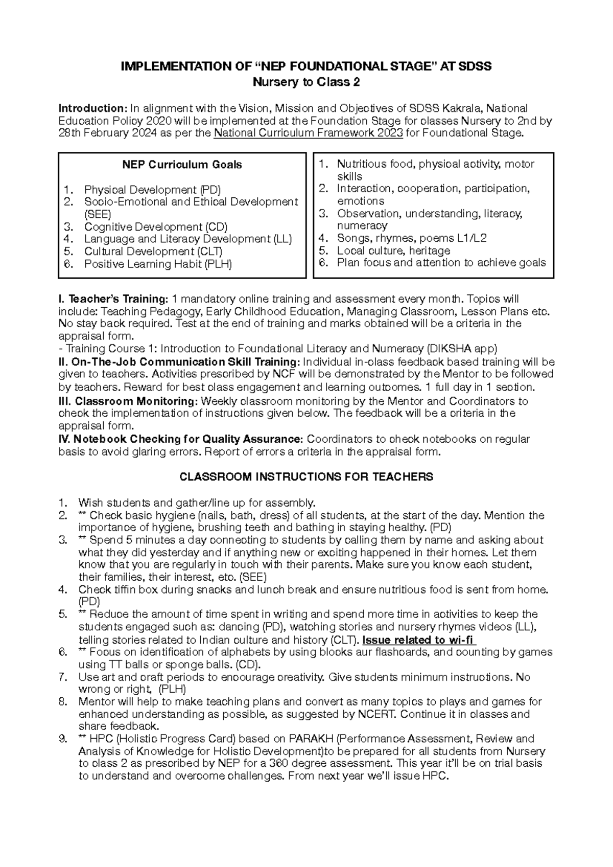 NEP Implementation & Appraisal Form - IMPLEMENTATION OF “NEP ...