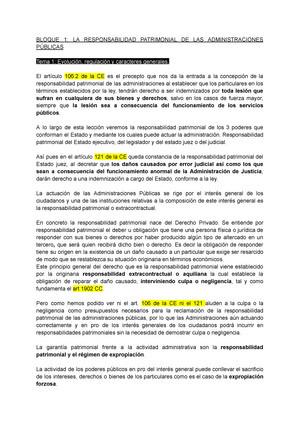 Tema 1 Admin III 2021 responsabilidad - BLOQUE 1: LA RESPONSABILIDAD  PATRIMONIAL DE LAS - Studocu