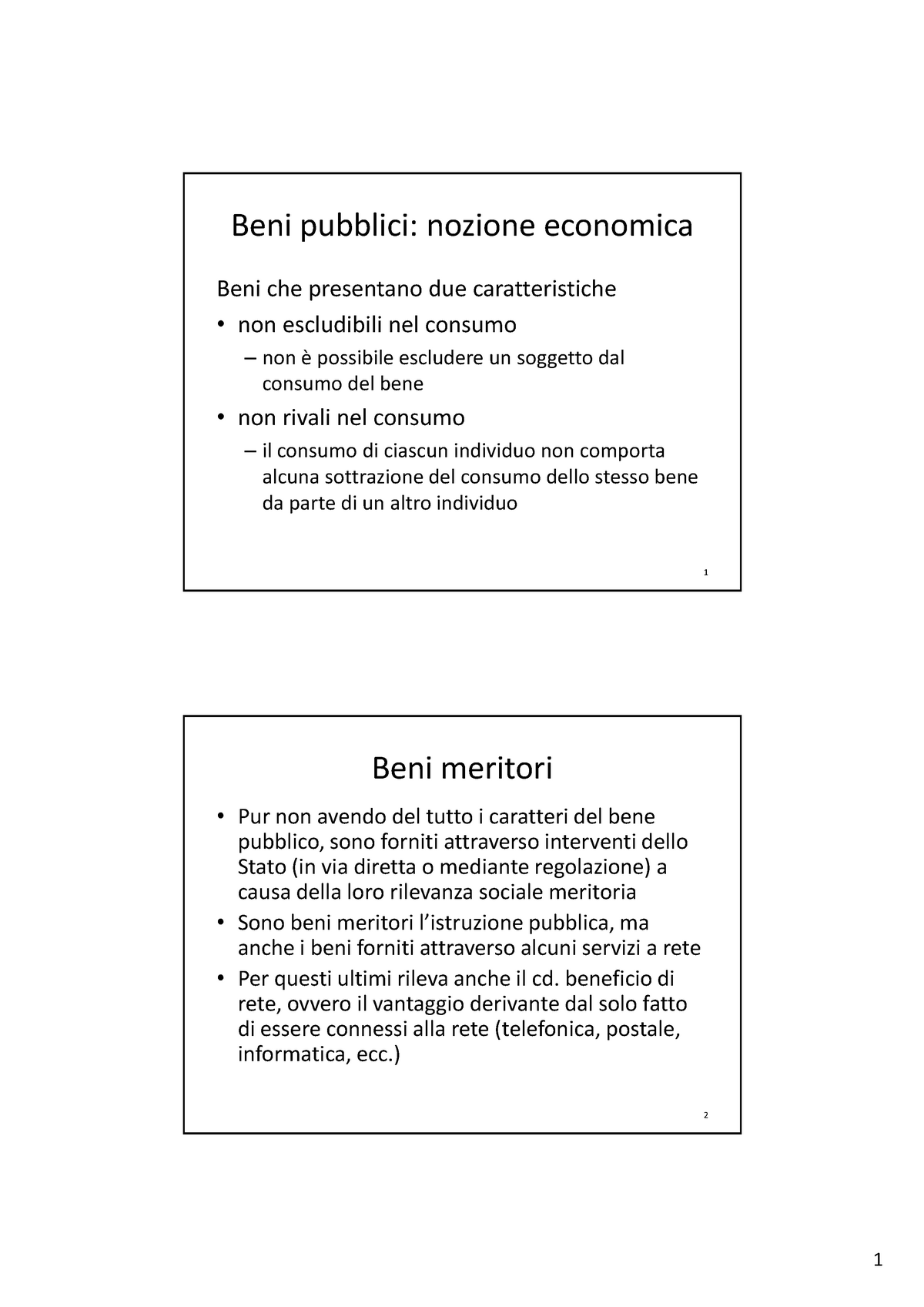 Riassunto Schematico I Beni Pubblici - Beni Pubblici: Nozione Economica ...