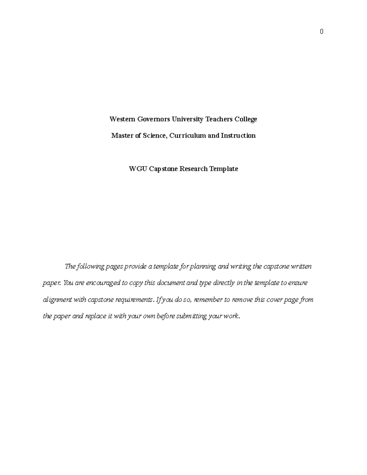 WGU Capstone Research Template Western Governors University Teachers