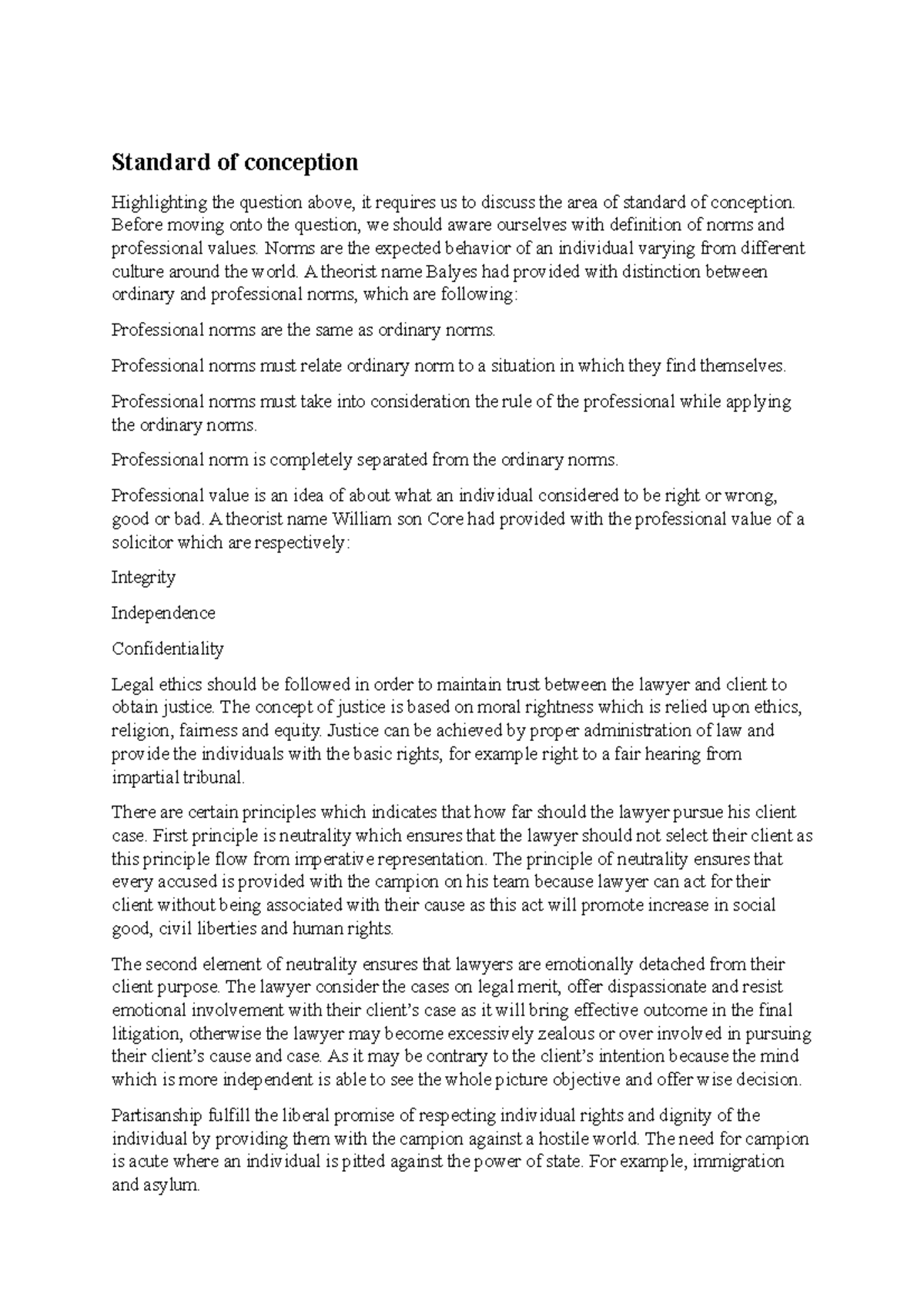 Standard of conception - Before moving onto the question, we should ...