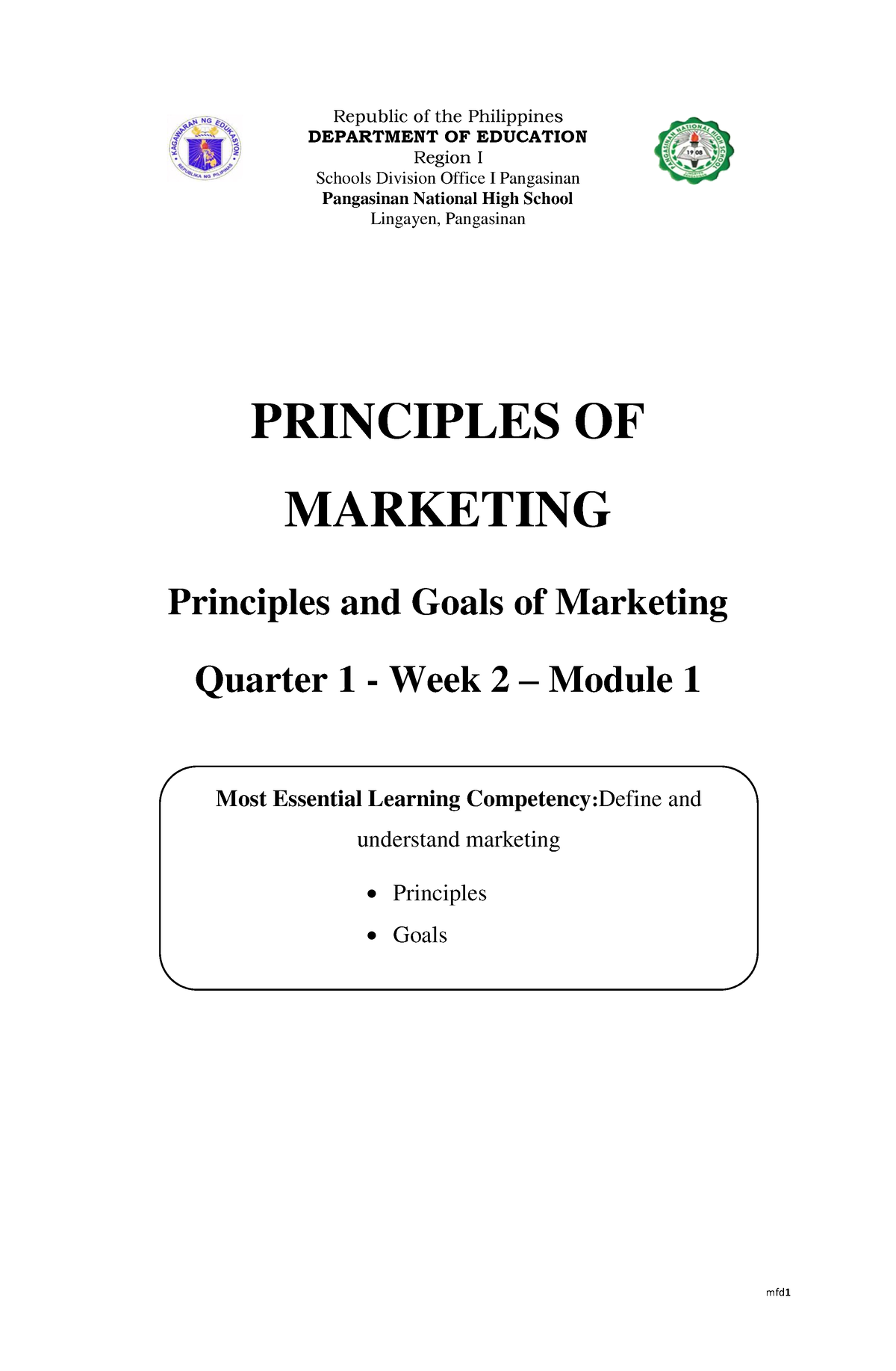 ABM Principles Of Marketing Week 2 (Quarter 1) - Republic Of The ...