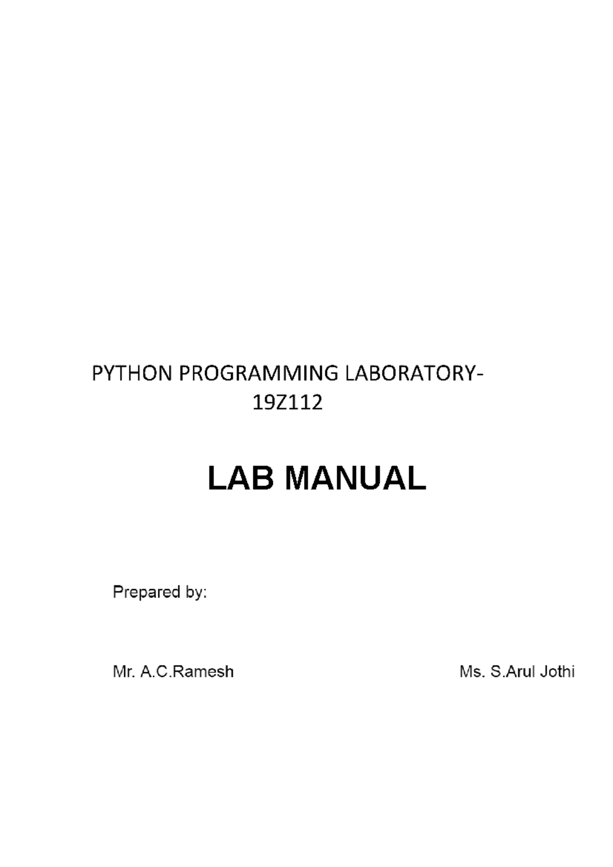 Lab Manual - Nil - Python Programming laboratory - LAB MANUAL - Studocu