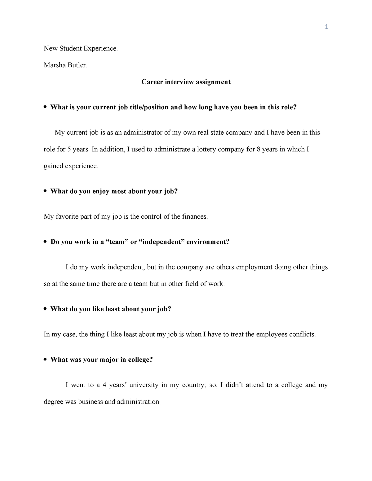 job interview assignment for students