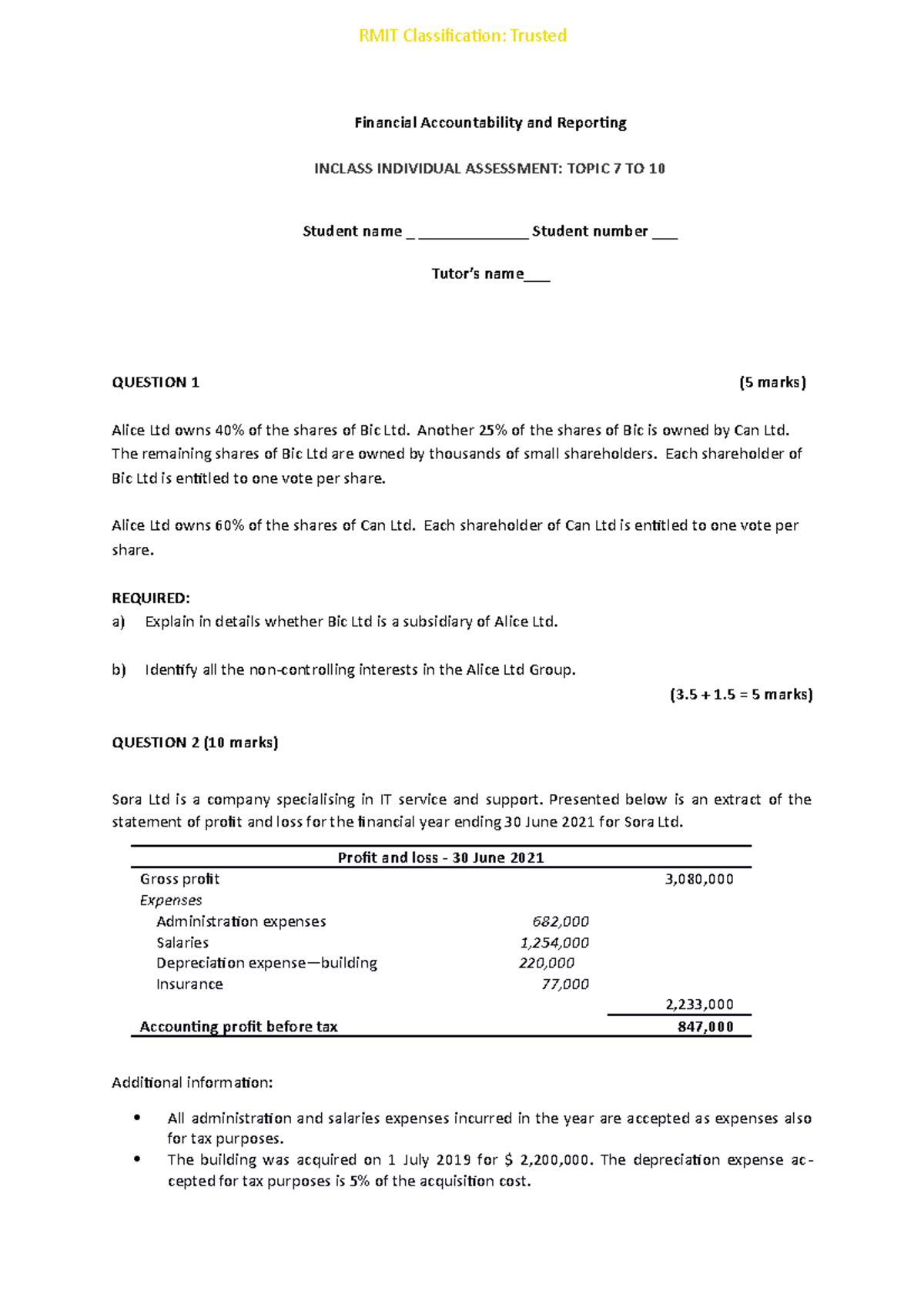 Assessment 1 Week 12 question C - Financial Accountability and ...