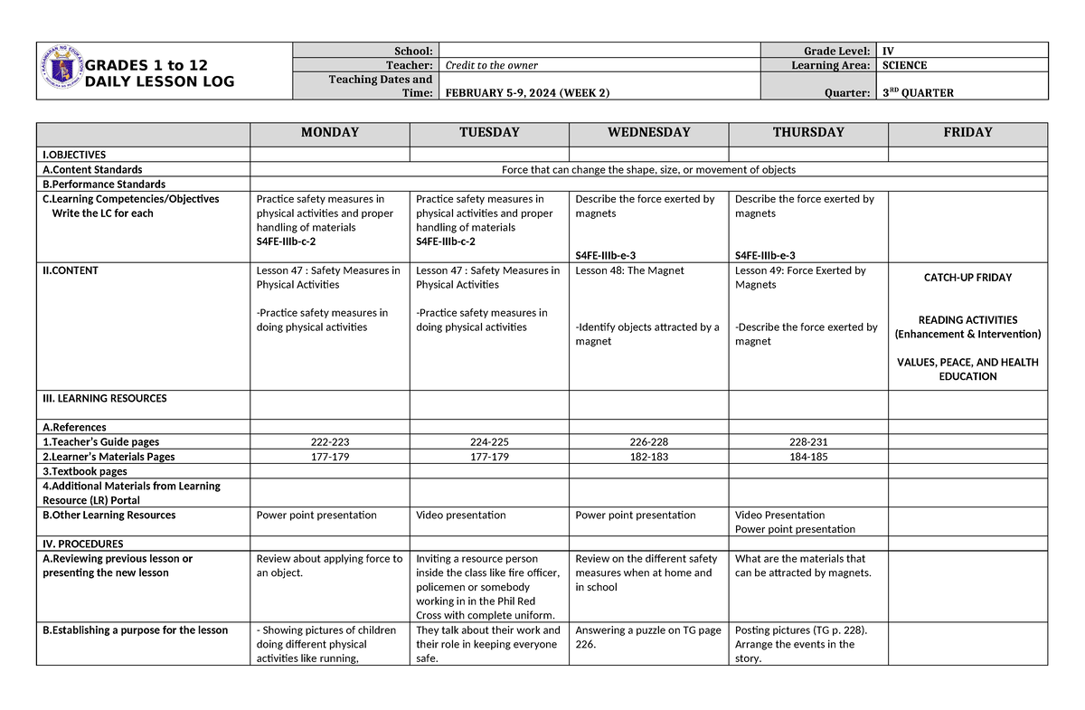 DLL Science 4 Q3 W2 - dkmd - GRADES 1 to 12 DAILY LESSON LOG School ...