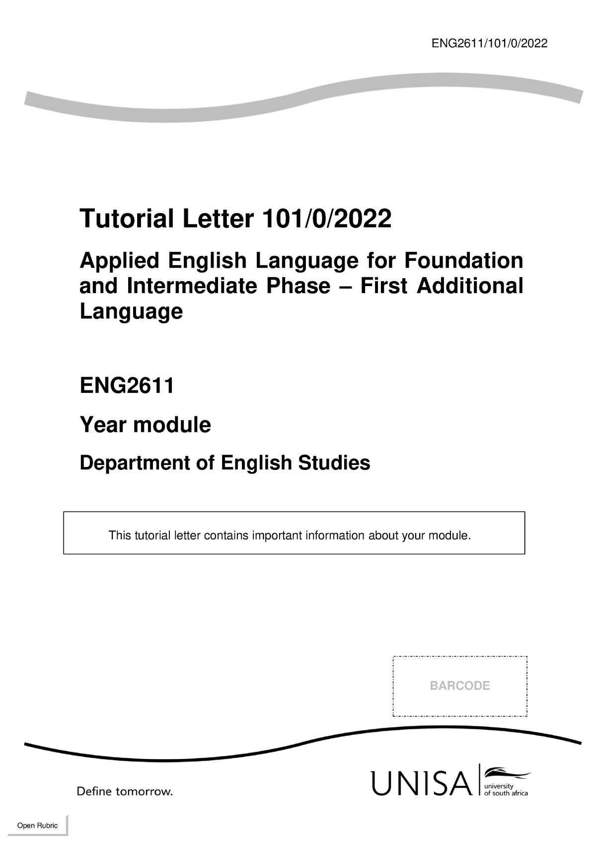 101 2022 0 B - Assistance - ENG2611/101/0/ Tutorial Letter 101/0 ...