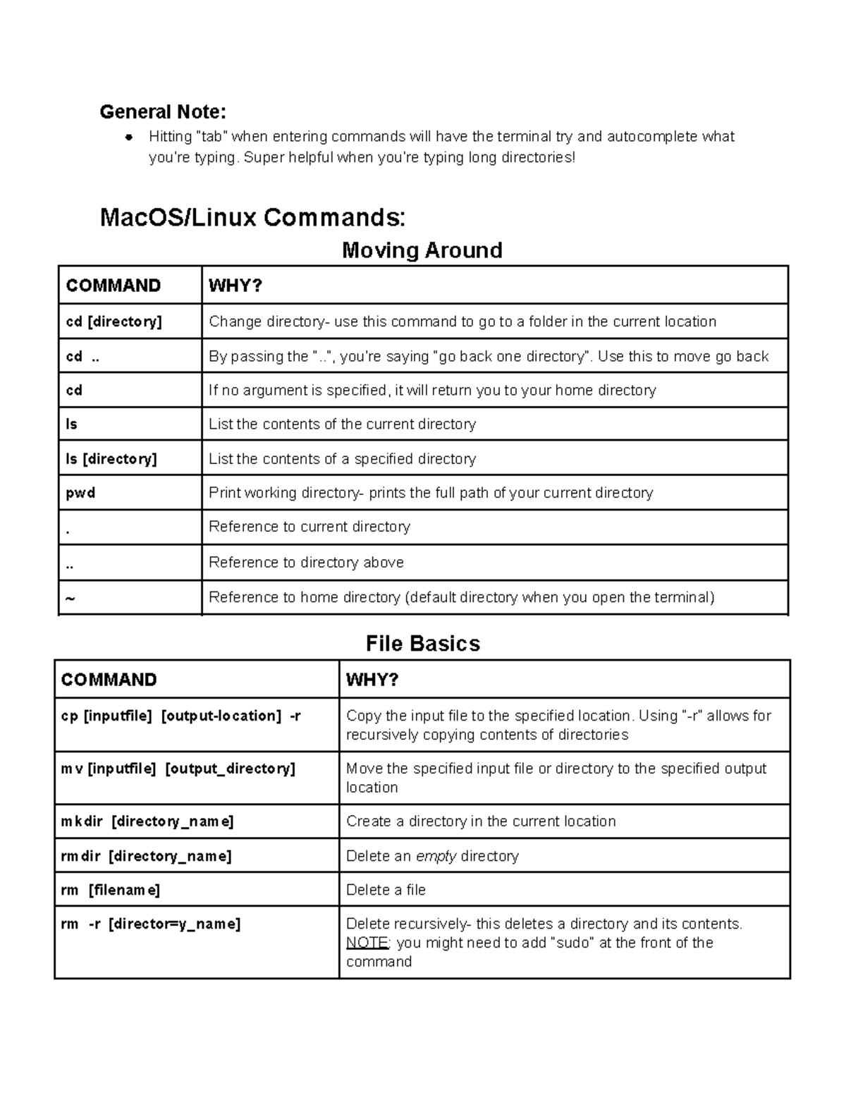 Command Cheatsheet - General Note: Hitting “tab” when entering commands ...