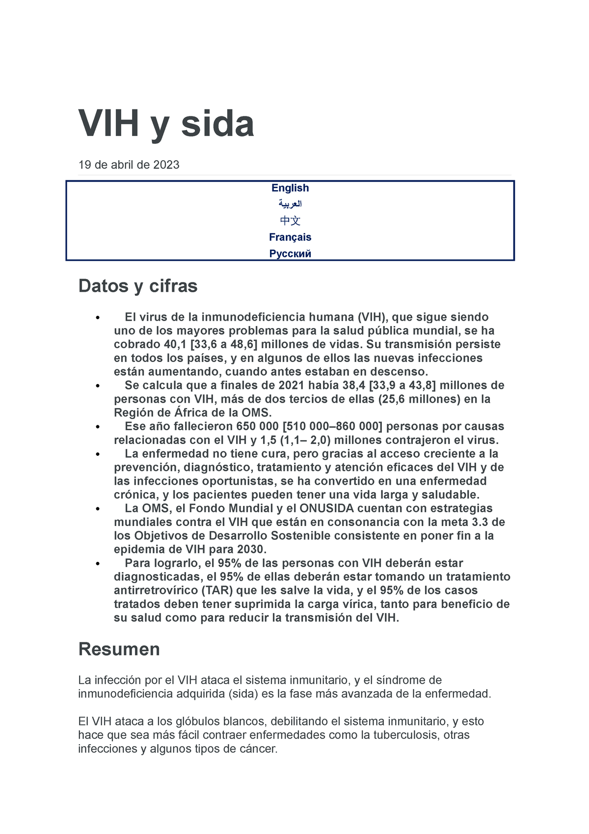 Cifras VIH Y Sida Salud Publica UCV Studocu