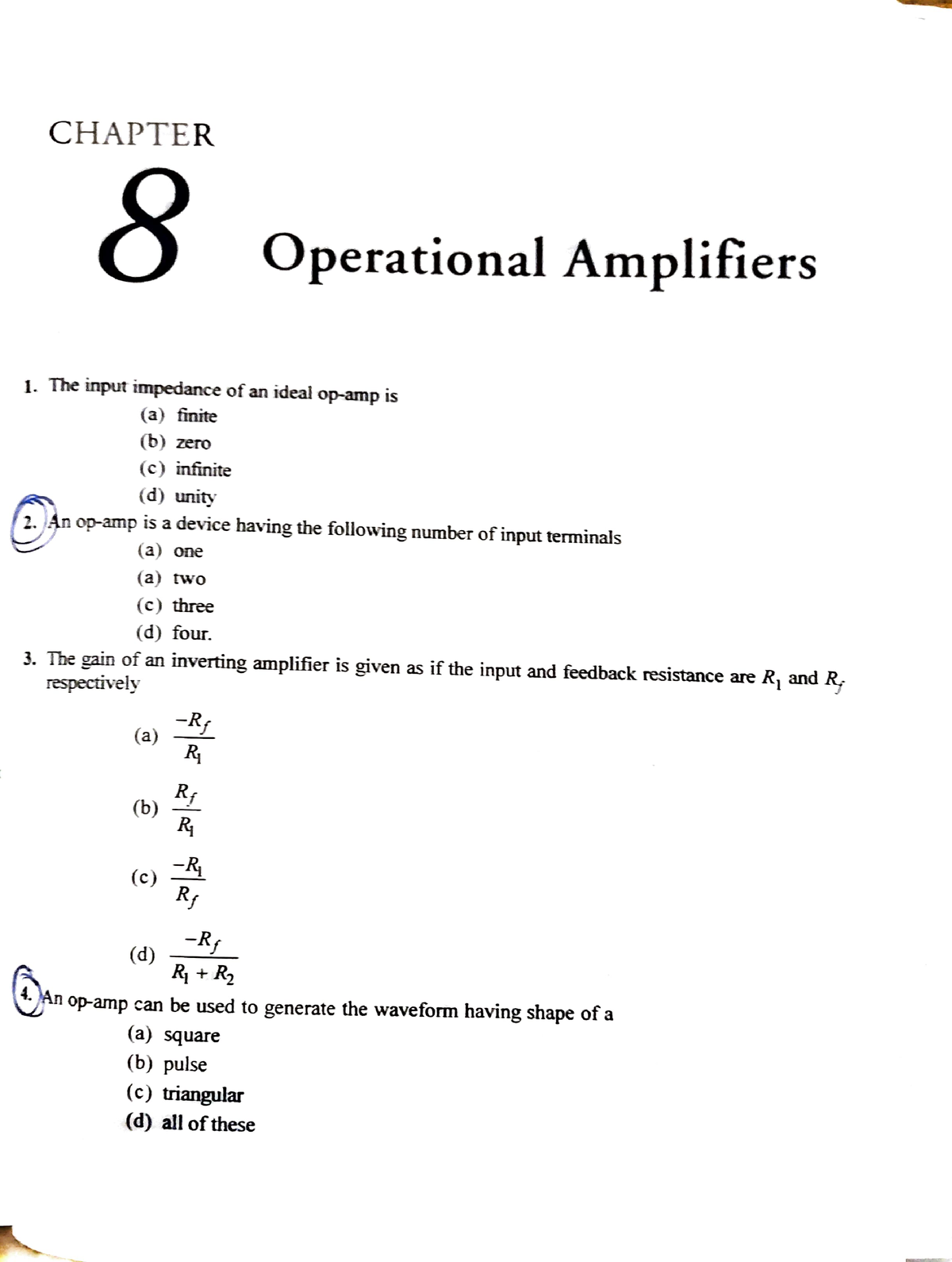 Operationl Amplifier Practice Set - CHAPTER 8 Operational Amplifiers ...