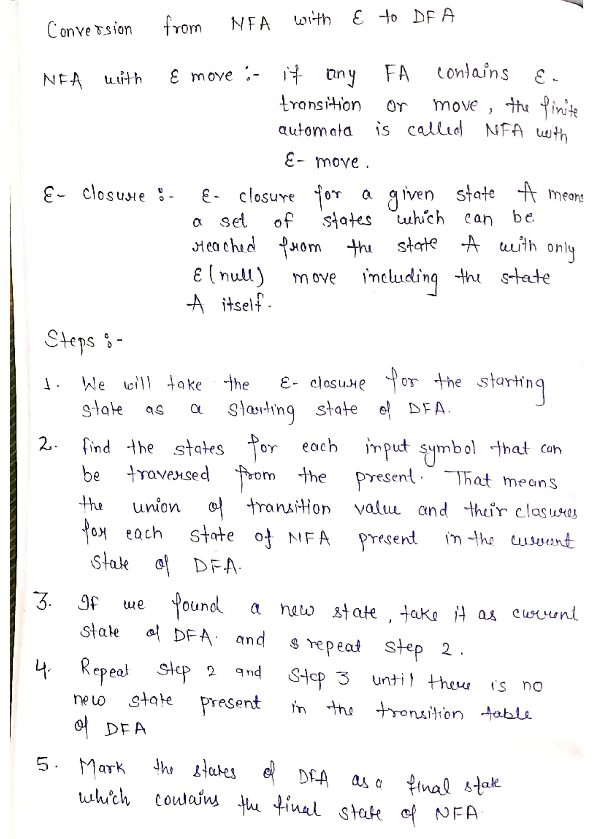 UNIT 1 2 - Notes Of Tafl - Conversion From NFA With E To DFA NFA With E ...