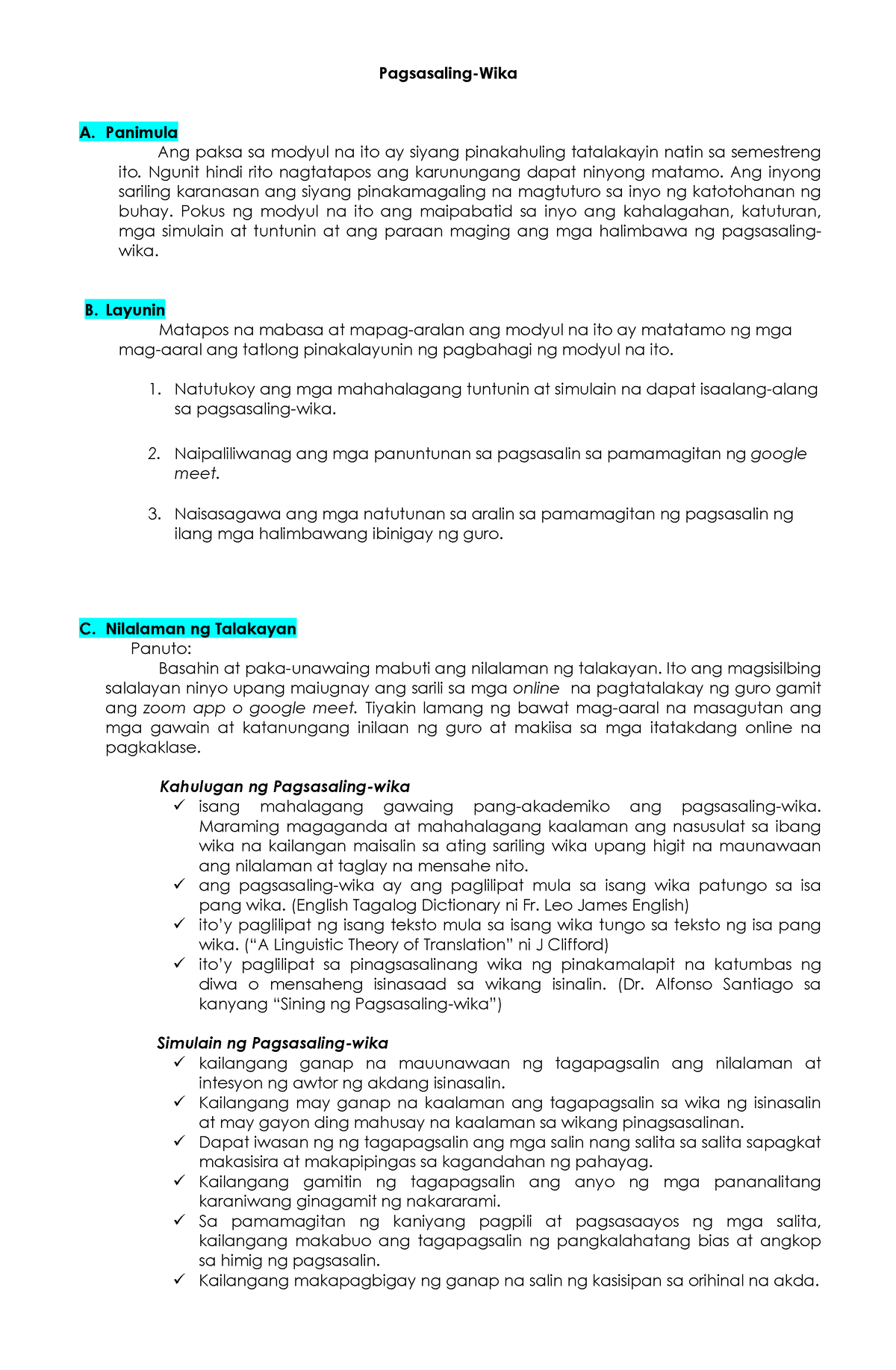 Pagsasaling Wika - Ang Paksa Sa Modyul Na Ito Ay Siyang Pinakahuling ...