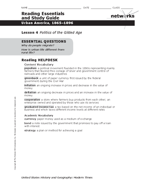 Chapter 4 Lesson 1 Immigrations - netw rks Urban America, 1865 ...