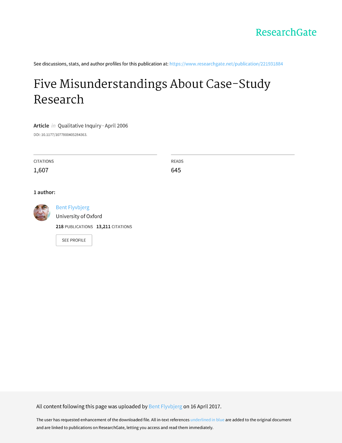 five misunderstandings about case study research. qualitative inquiry