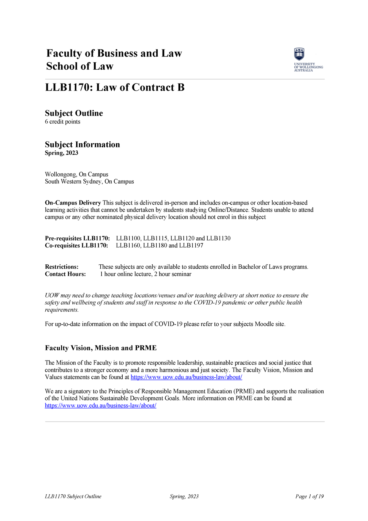 Contract B - Faculty Of Business And Law School Of Law LLB1170: Law Of ...