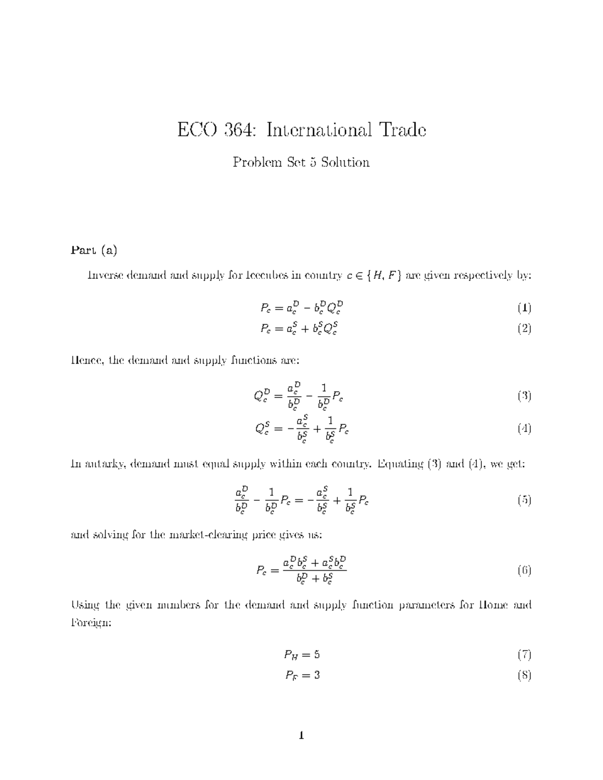 ECO364 F22 Pset 5 Solution - ECO 364: International Trade Problem Set 5 ...