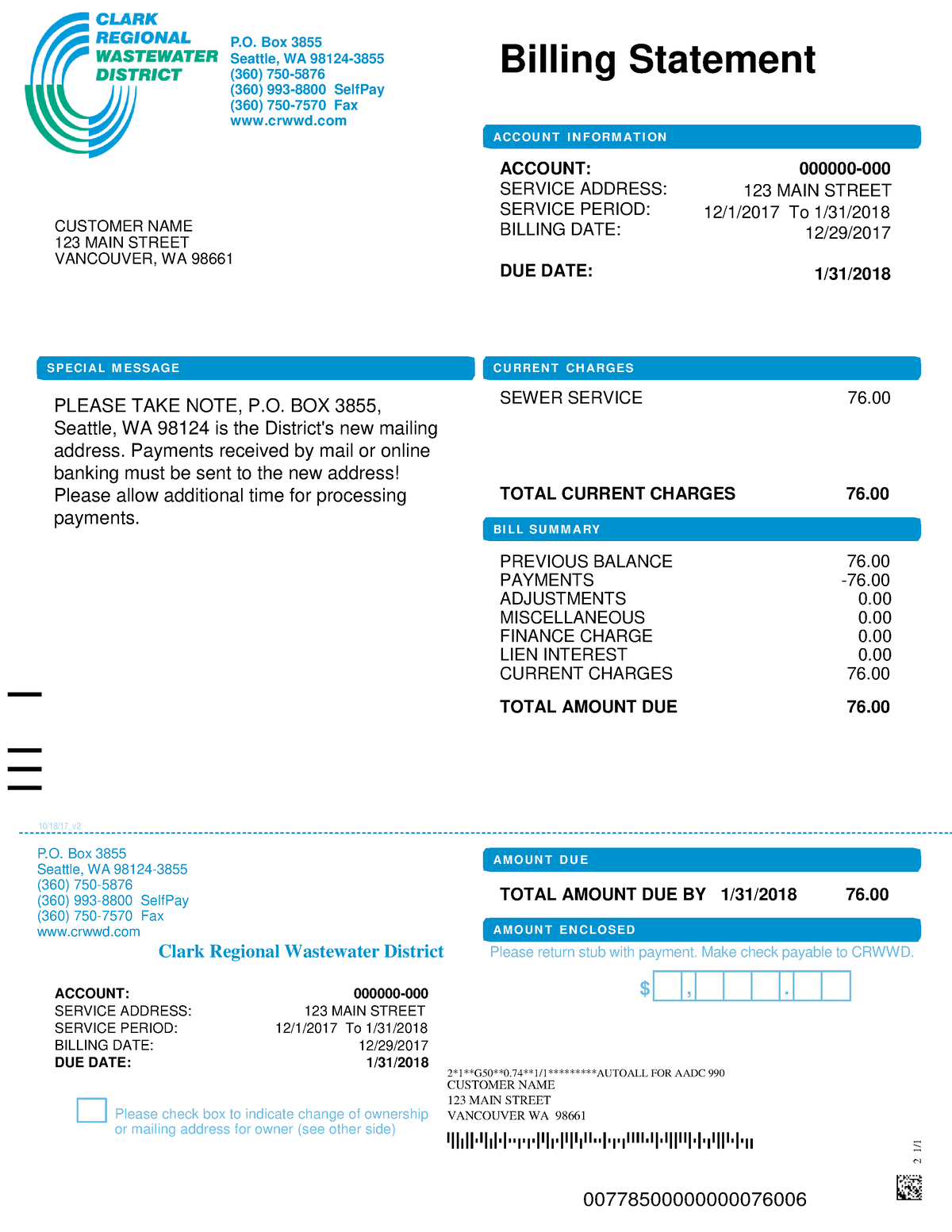 Sample Utility Bill Good 2 1 P Box 3855 Seattle WA 98124   Thumb 1200 1553 