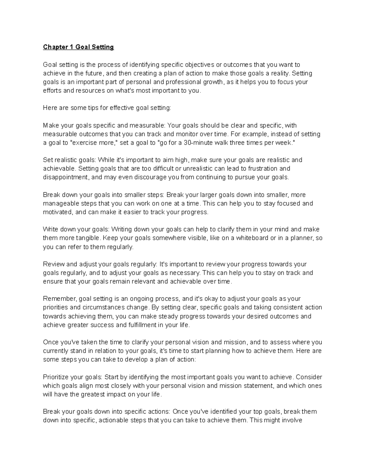 Chapter 1 Goal Setting Chapter 1 Goal Setting Goal Setting Is The