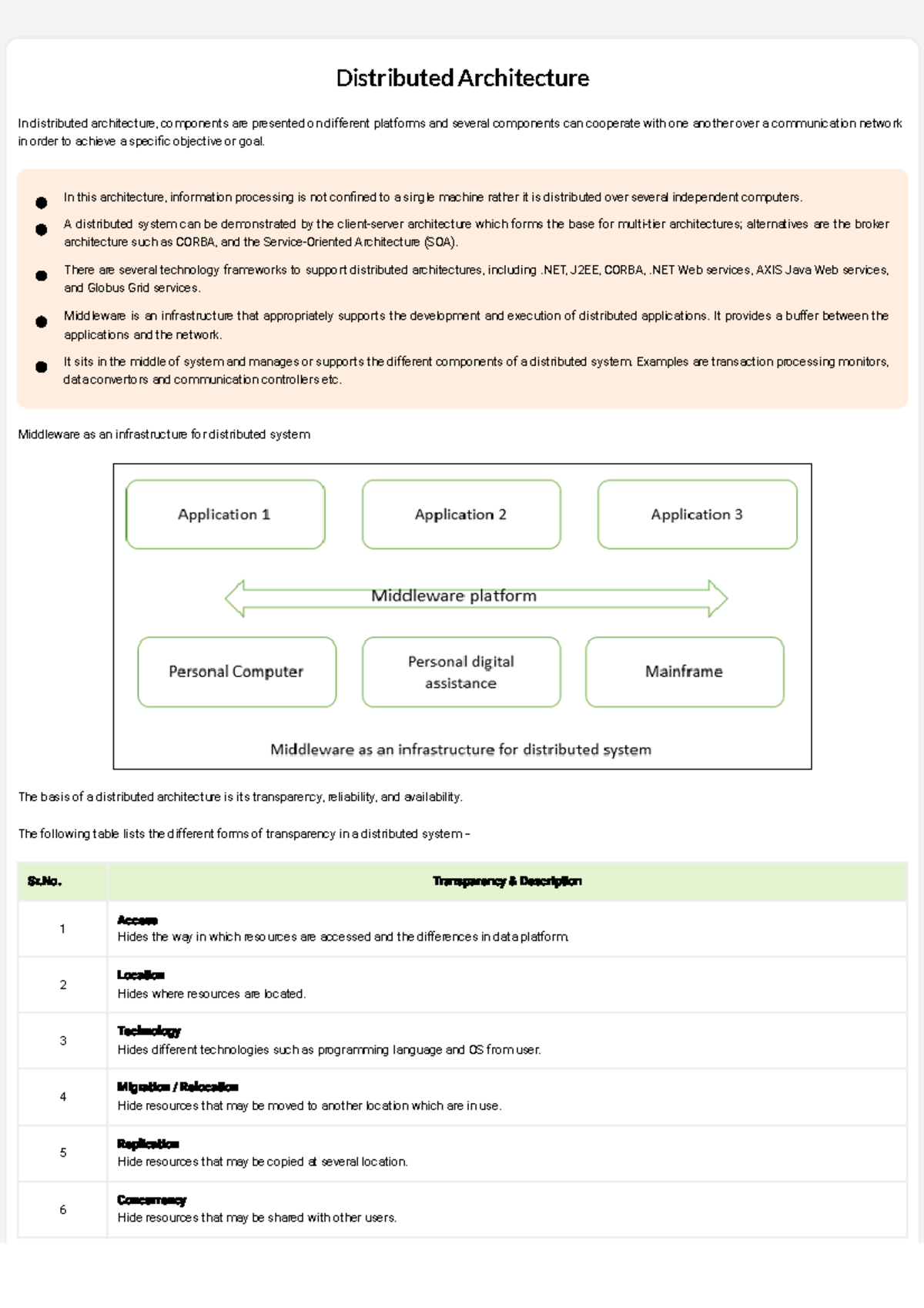 Distributed Architecture - Middleware as an infrastructure for ...