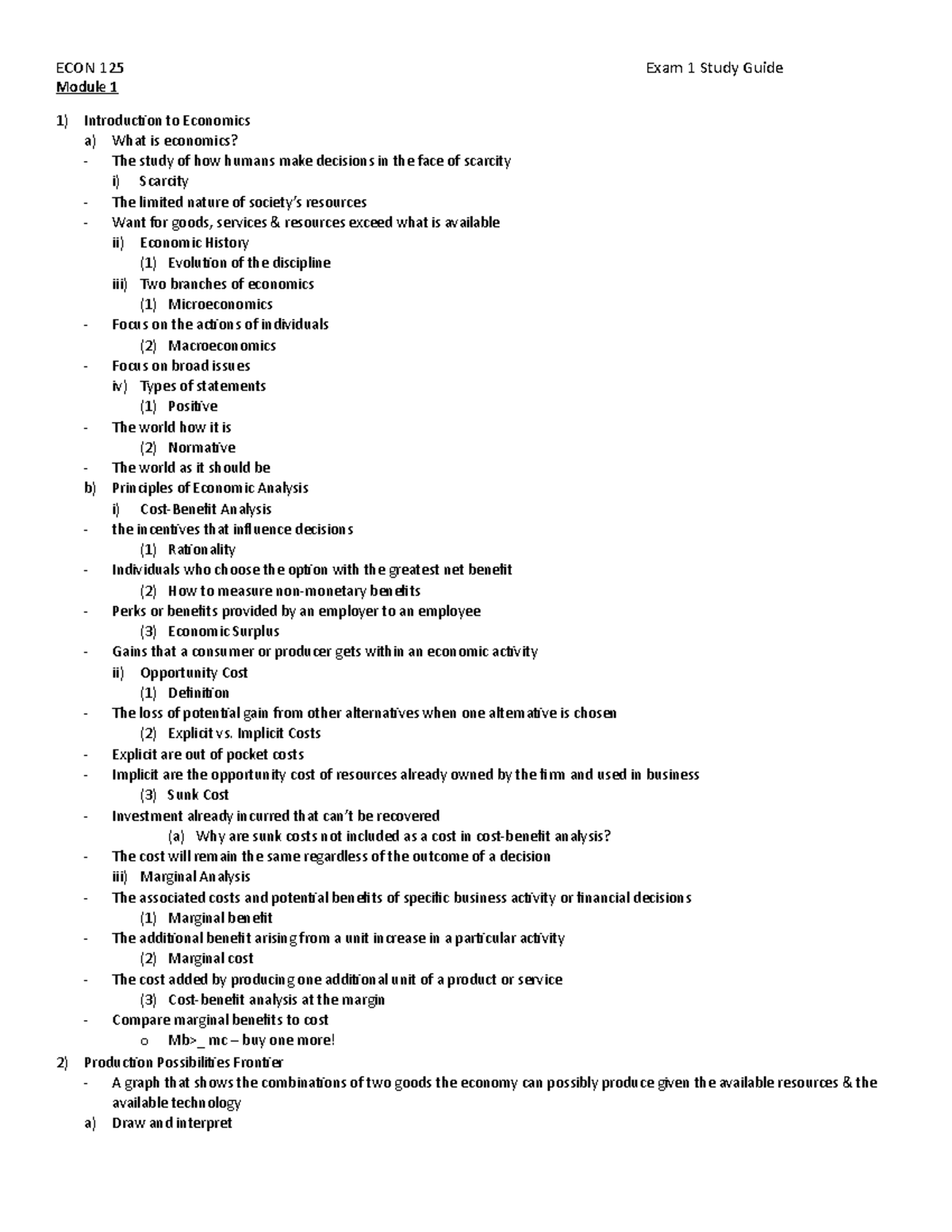 Exam+1+Study+Guide copy - Module 1 Introduction to Economics a) What is ...