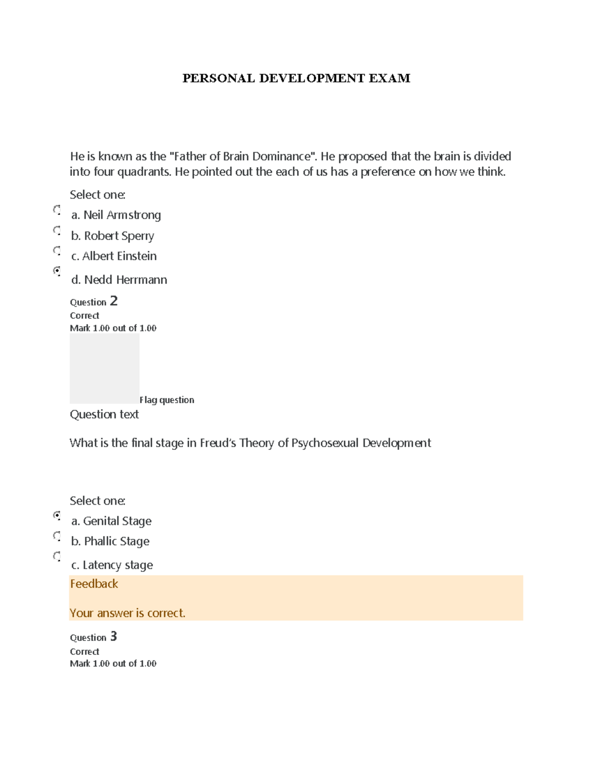Pdev-exams-1st-quarter compress - PERSONAL DEVELOPMENT EXAM He is known ...