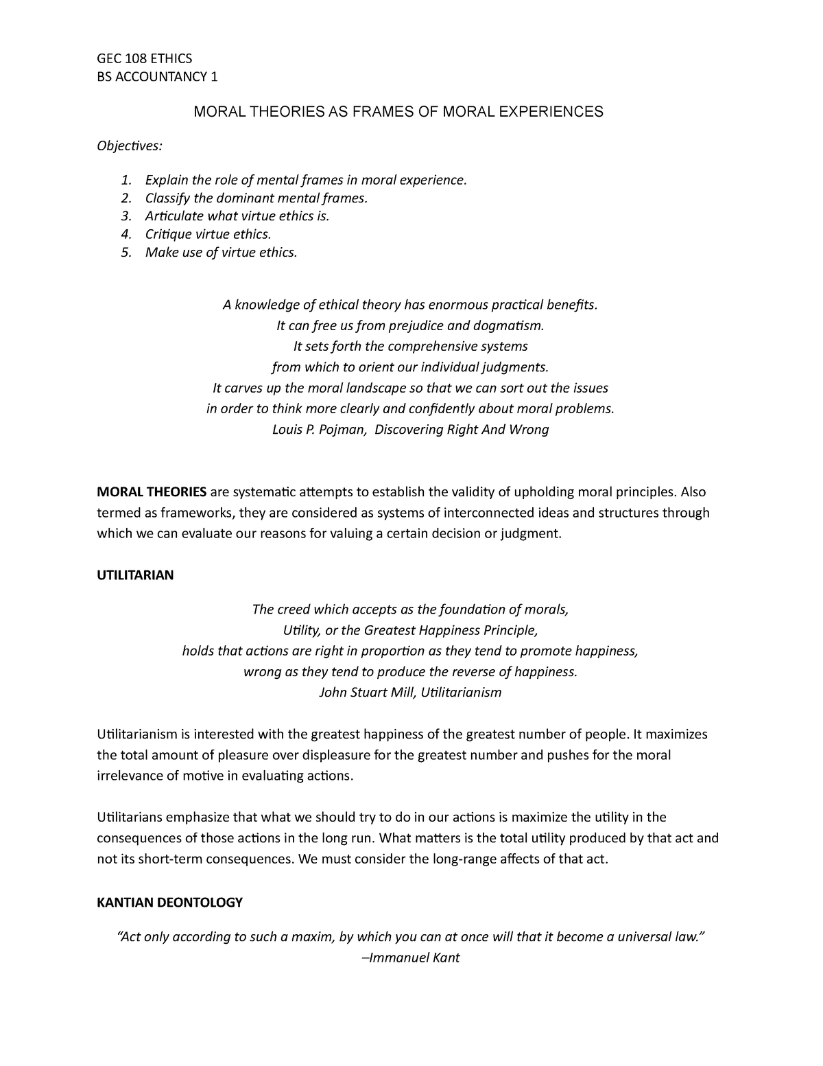 types of moral theories essay