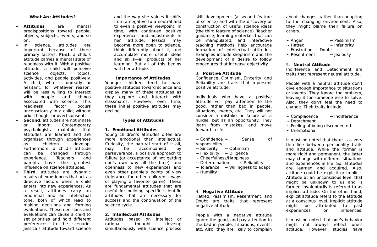 Scientific Attitudes Grade 7 What Are Attitudes Attitudes Are 