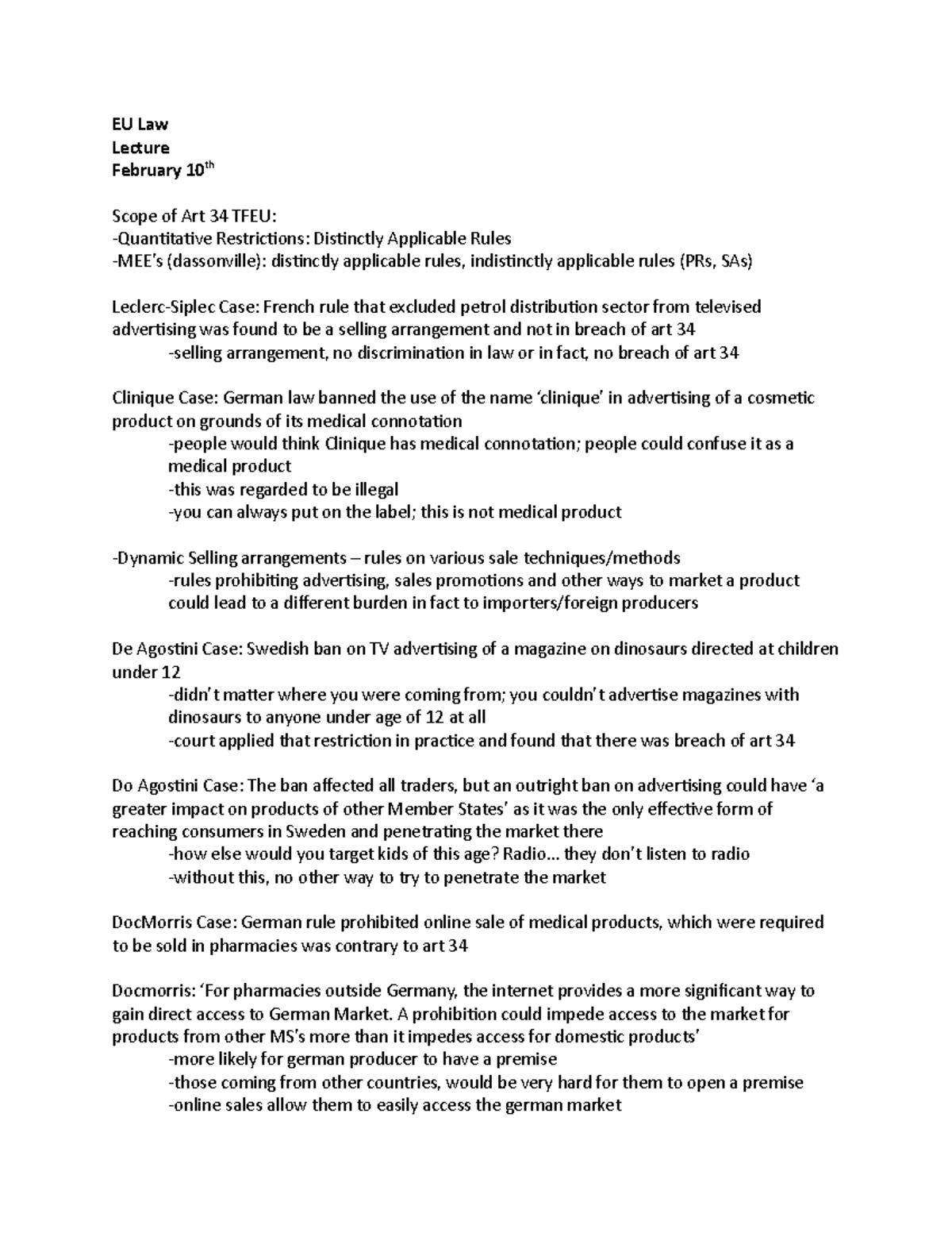 EU Law FMOG and Keck case EU Law Lecture February 10th Scope of Art