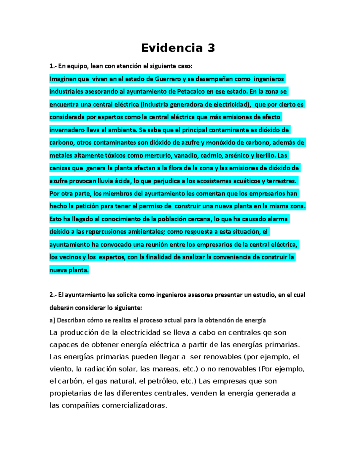 Evidencia 3 Química - Evidencia 3 1.- En equipo, lean con atención el ...