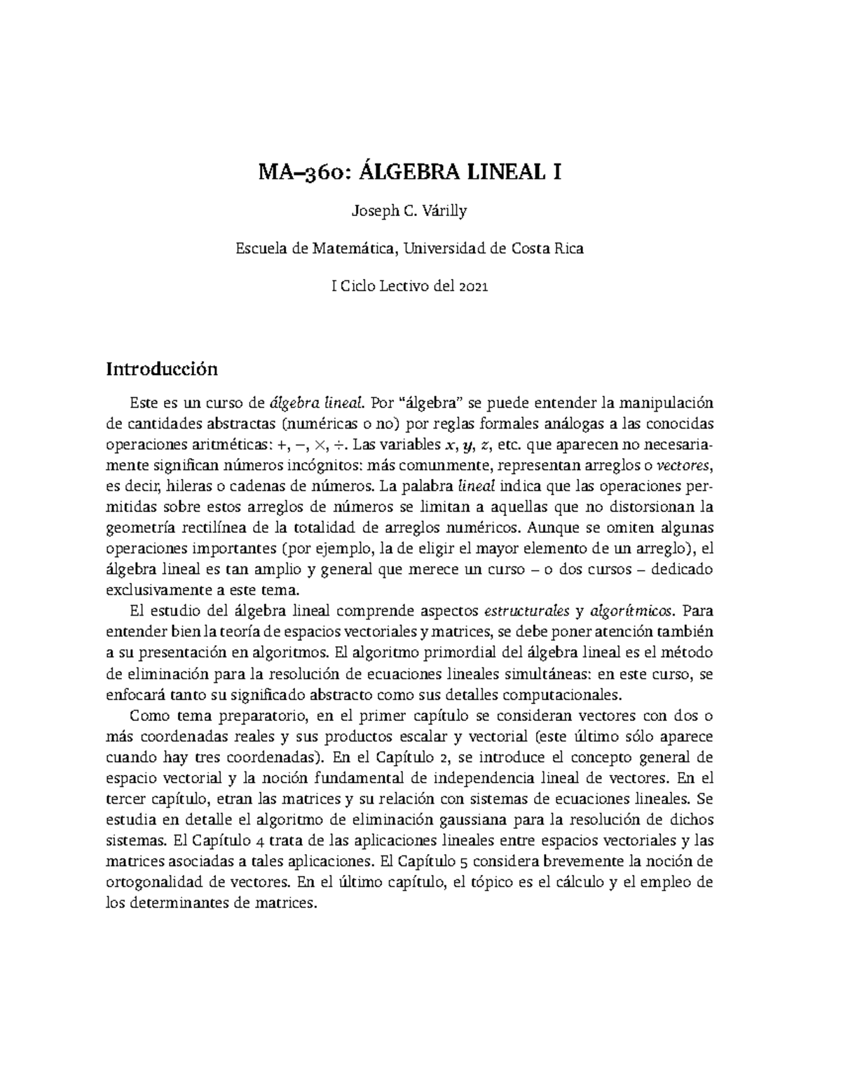 Joseph Várilly MA0360 - ma–SVP: Álgebra lineal i jos§ph cN vári ̄ ̄y ...