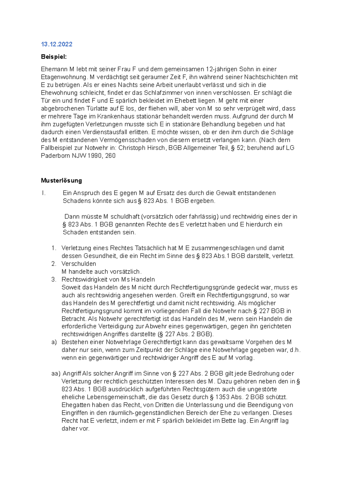 Recht 1; Soziale Arbeit - 13. Beispiel: Ehemann M lebt mit seiner Frau