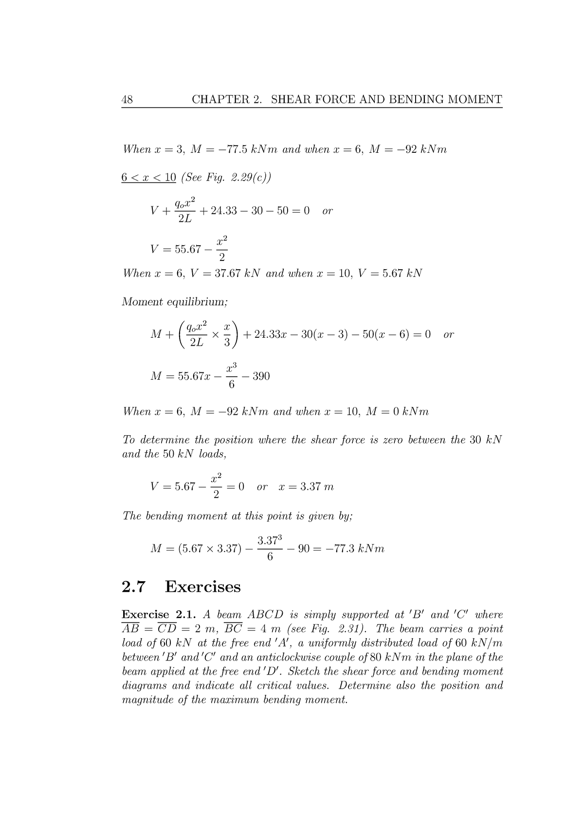 TUT 5 Shear Force And Bending Moment Diagrams - 48 CHAPTER 2. SHEAR ...