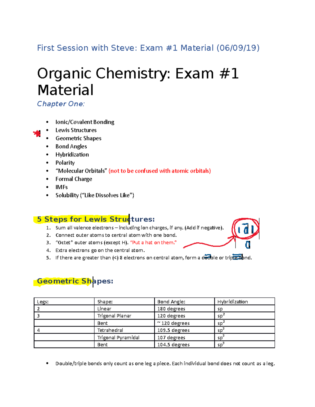 Steve's Tutor Notes - First Session with Steve: Exam #1 Material (06/09 ...