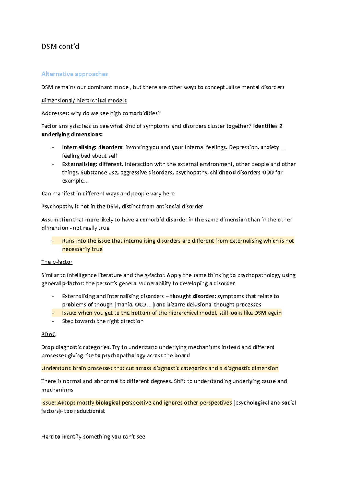 2.5 models - lecture notes - DSM cont’d Alternative approaches DSM ...