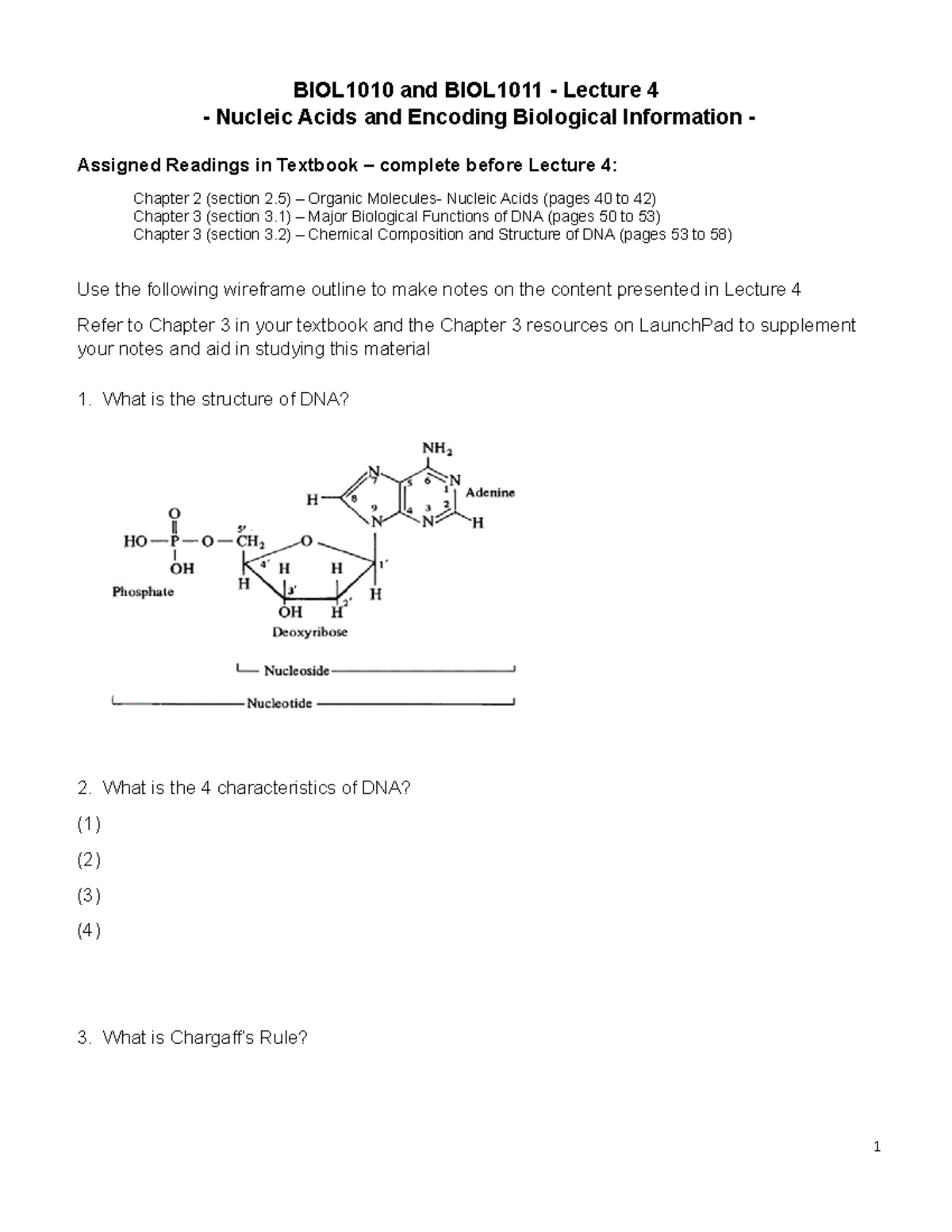 BIOL1010-1011-L4-Nucleic Acids-WF 1 - BIOL1010 And BIOL1011 Lecture 4 ...