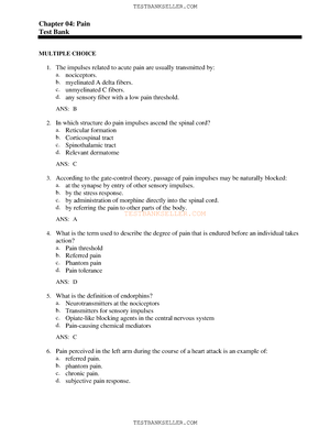 20 - Med Surg - TESTBANKSELLER Chapter 20: Neoplasms And Cancer Test Bank MULTIPLE CHOICE 1 ...