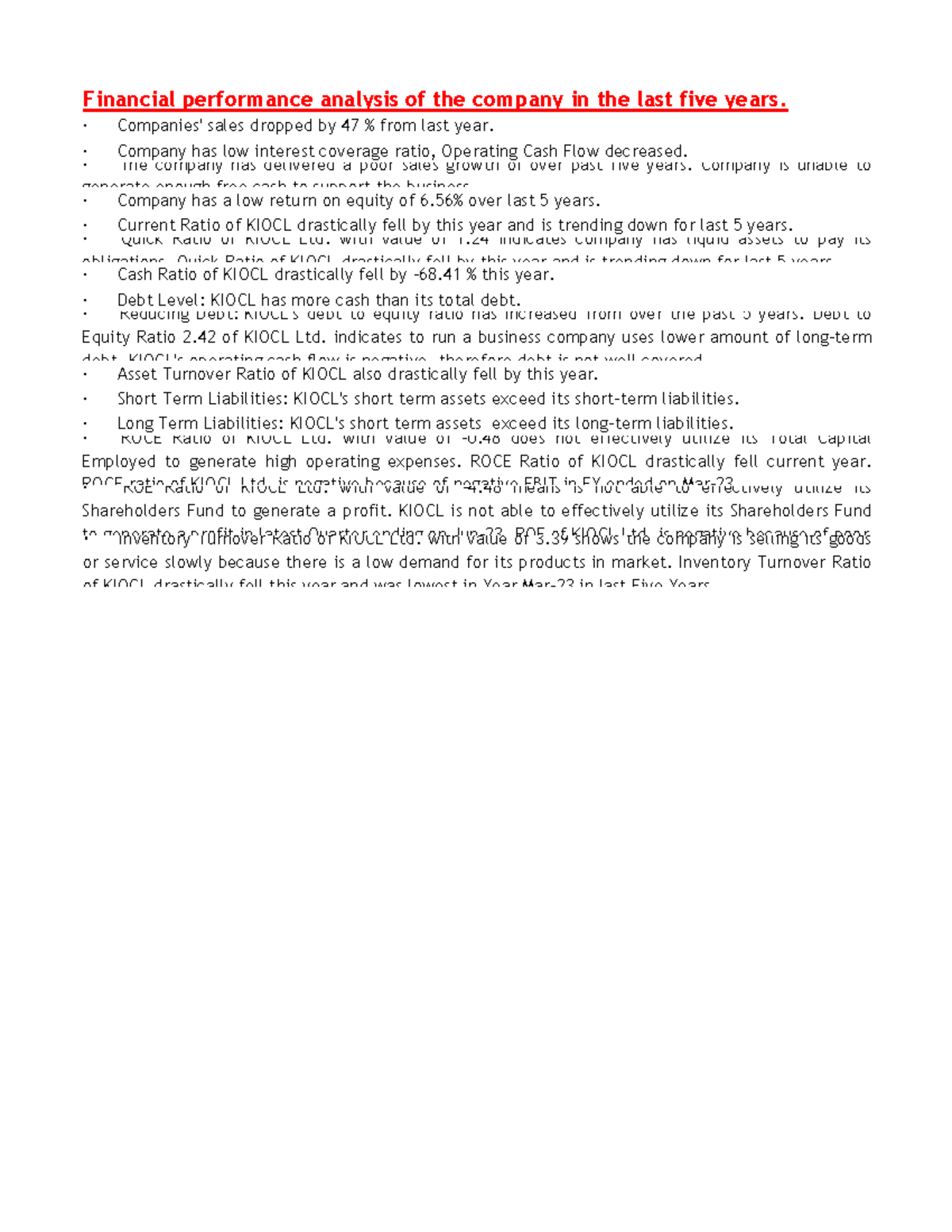 Financial analysis - Financial performance analysis of the company in ...