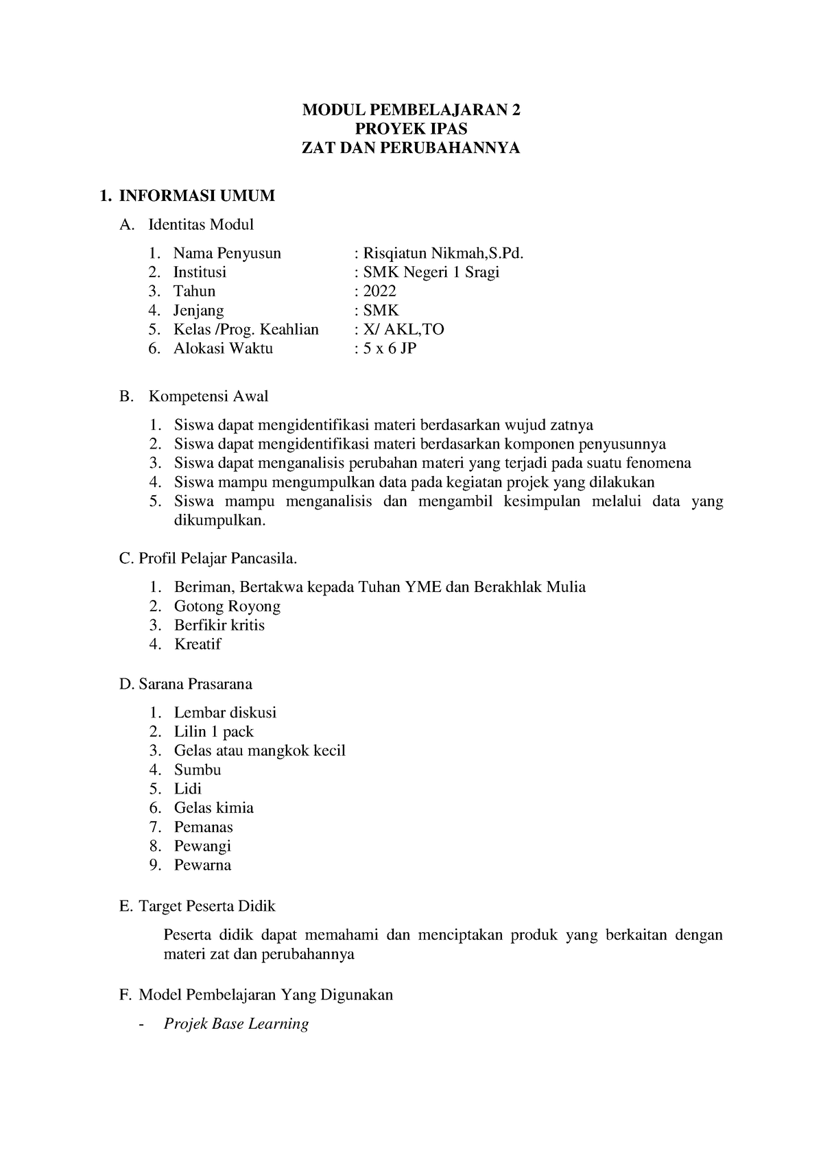 Lkpd Bab 2 - Semoga Bermanfaat - MODUL PEMBELAJARAN 2 PROYEK IPAS ZAT ...