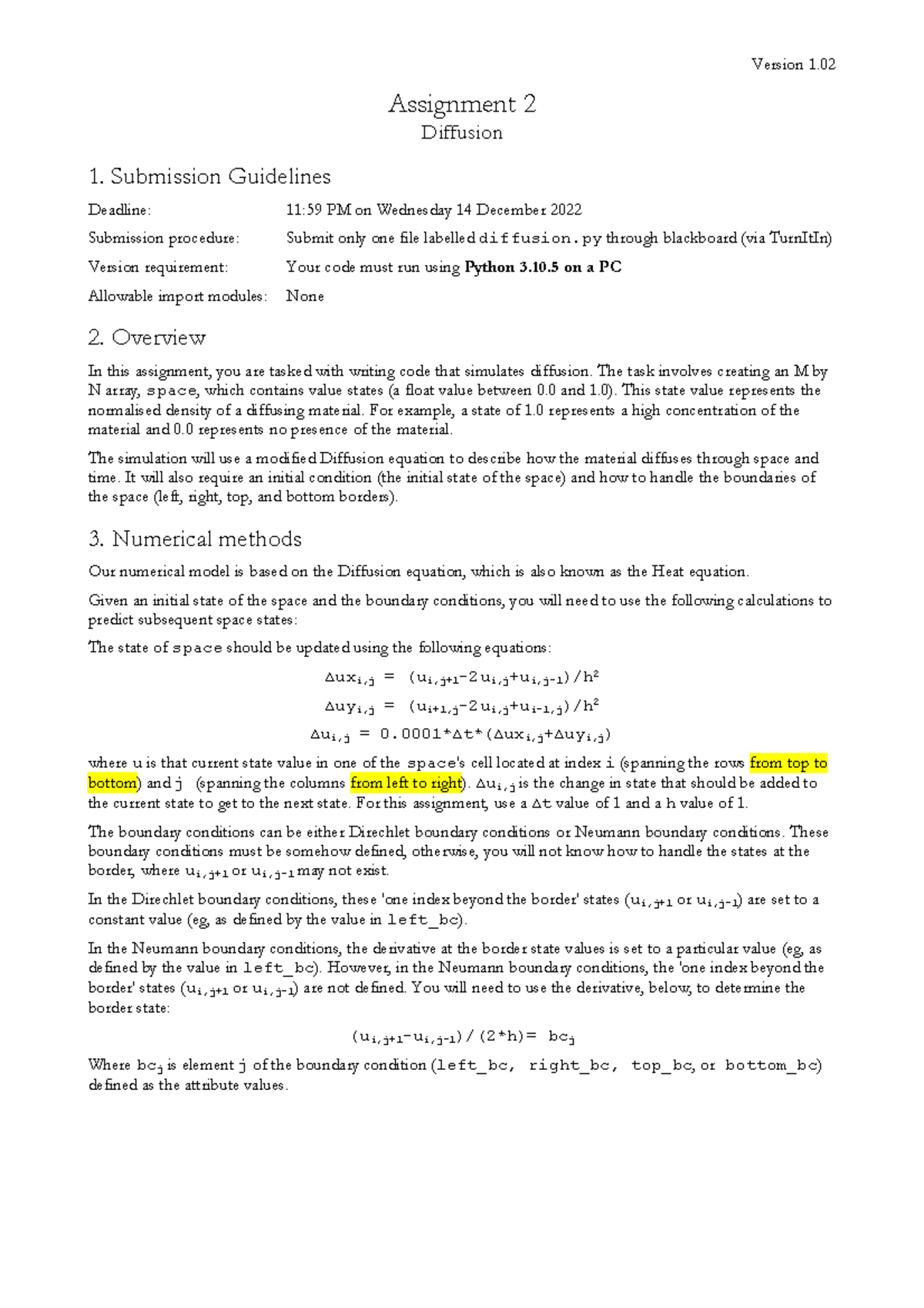 Assignment 2 - Coursework 2 - Assignment 2 Diffusion 1. Submission ...