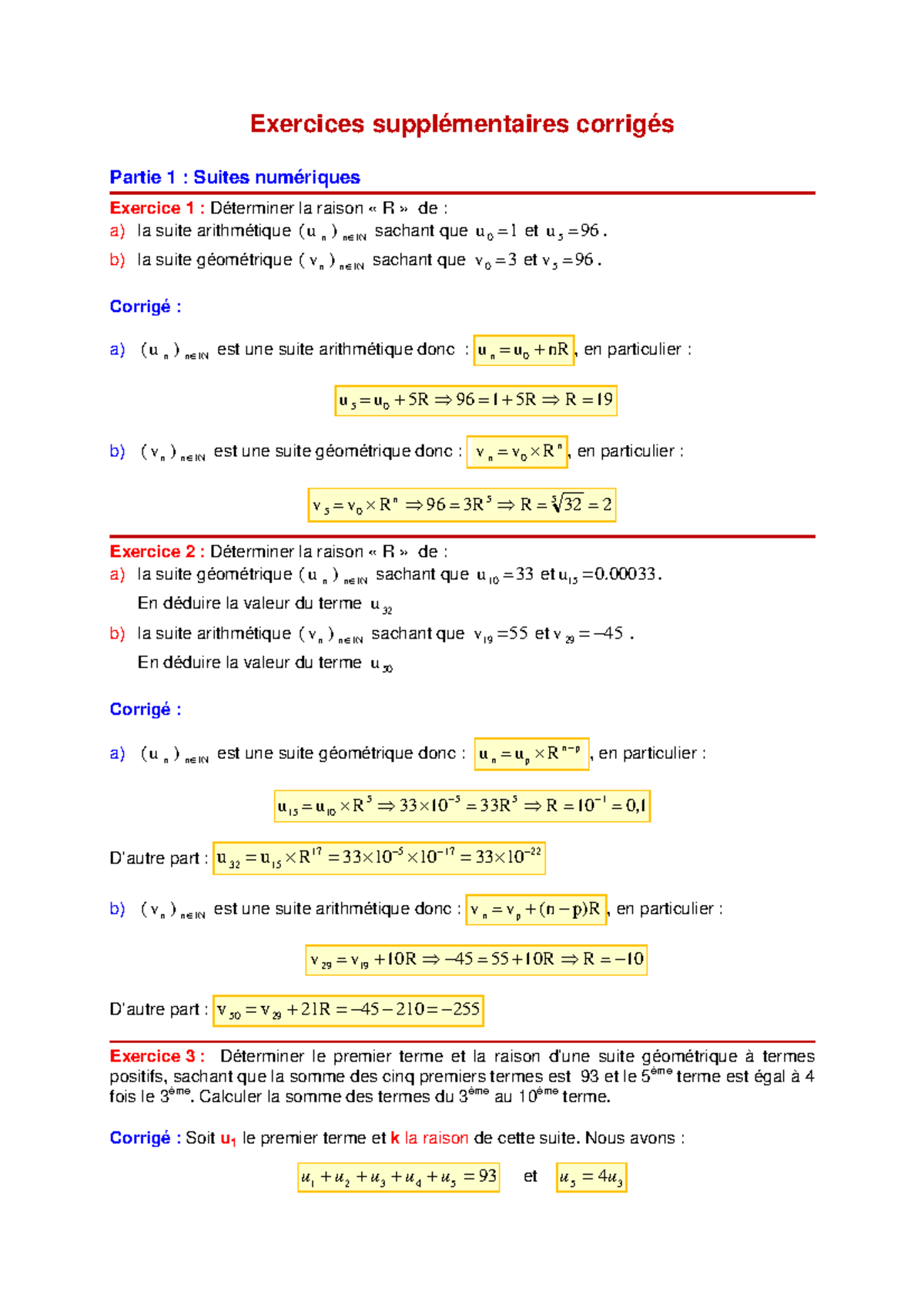 Exercices Maths Financières - Exercices Supplémentaires Corrigés Partie ...